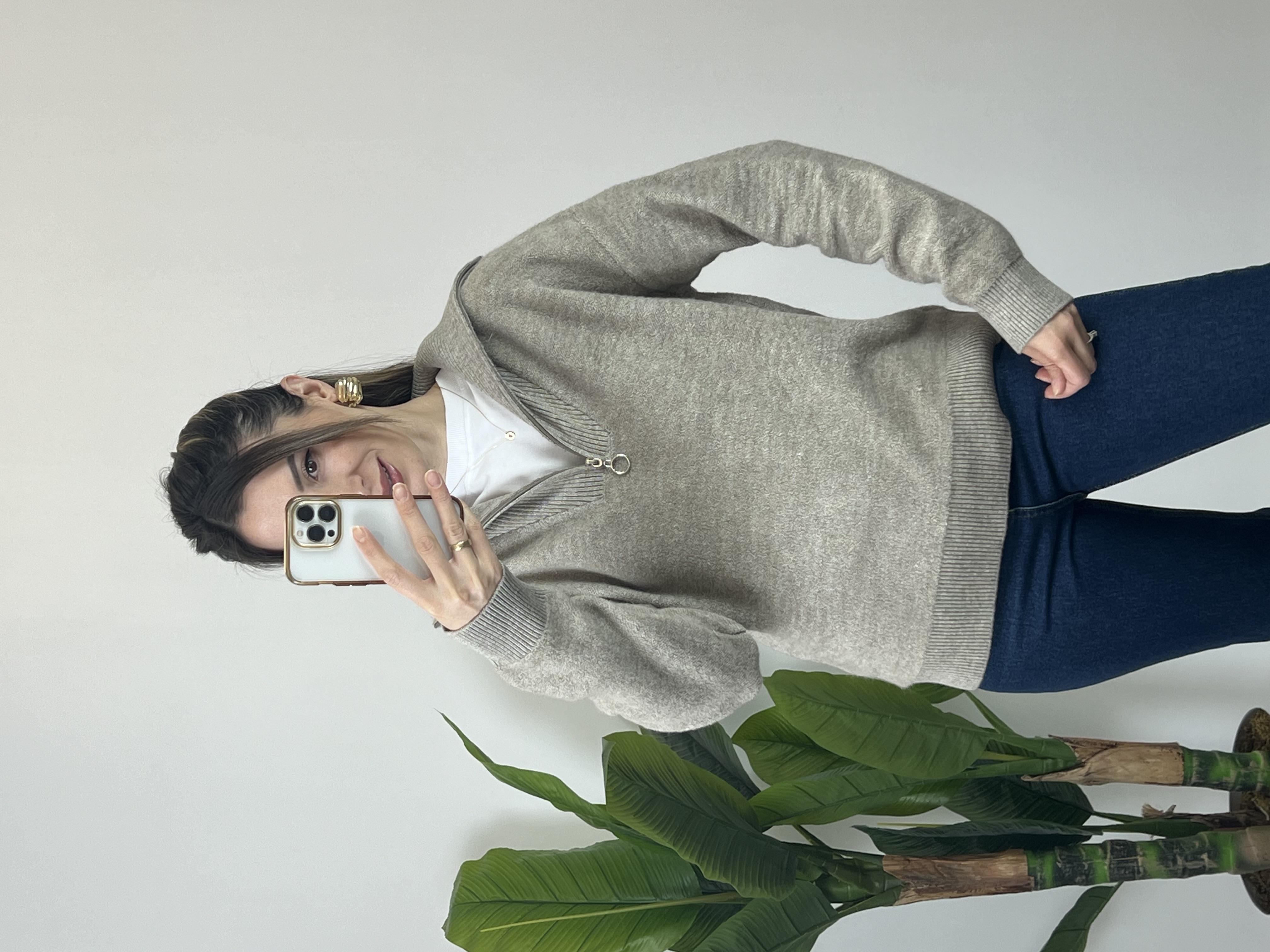 Fermuarlı Vizon Havlu Doku Kazak