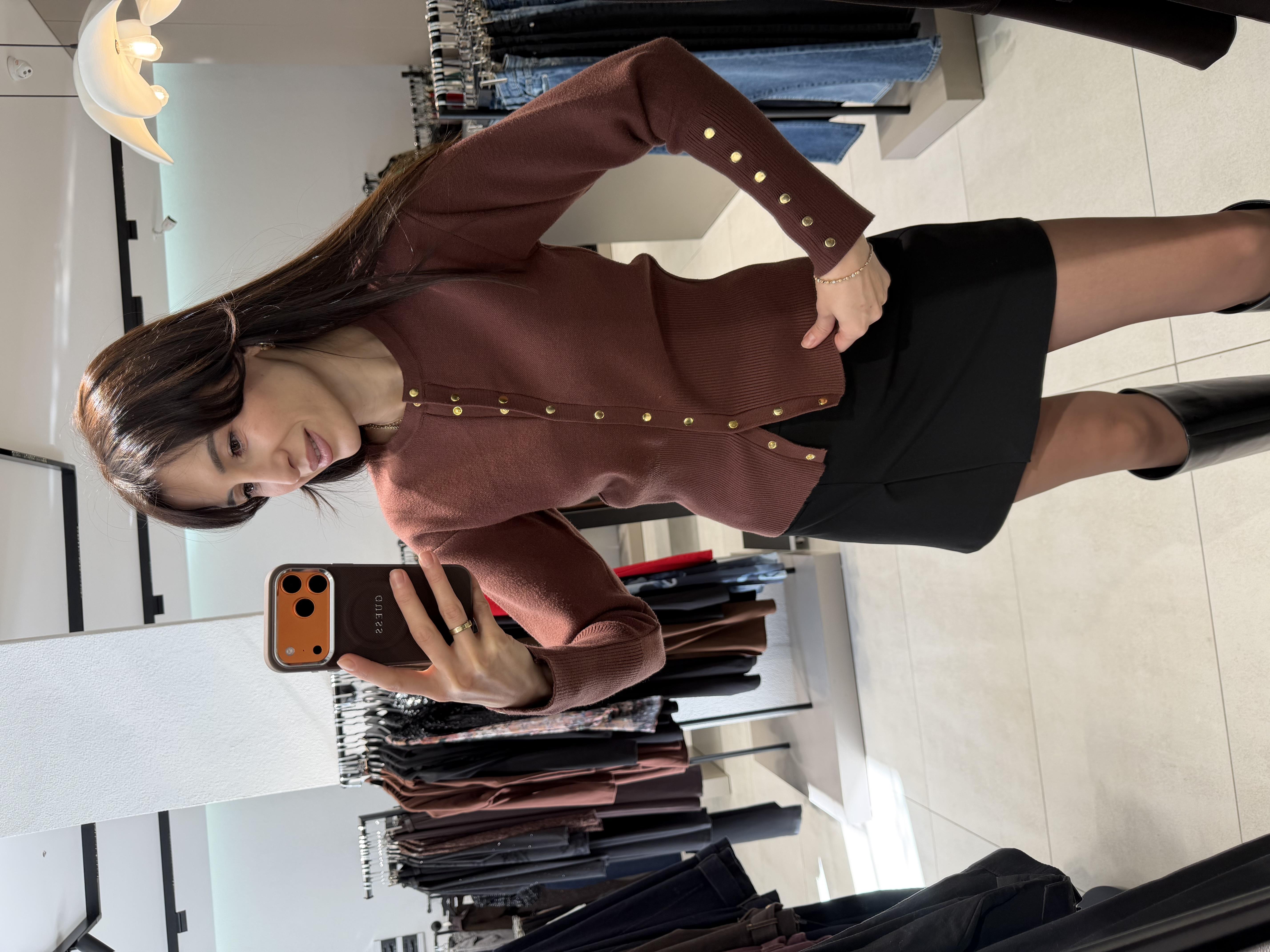 Gold Düğmeli Çelik Triko Hırka KAHVE