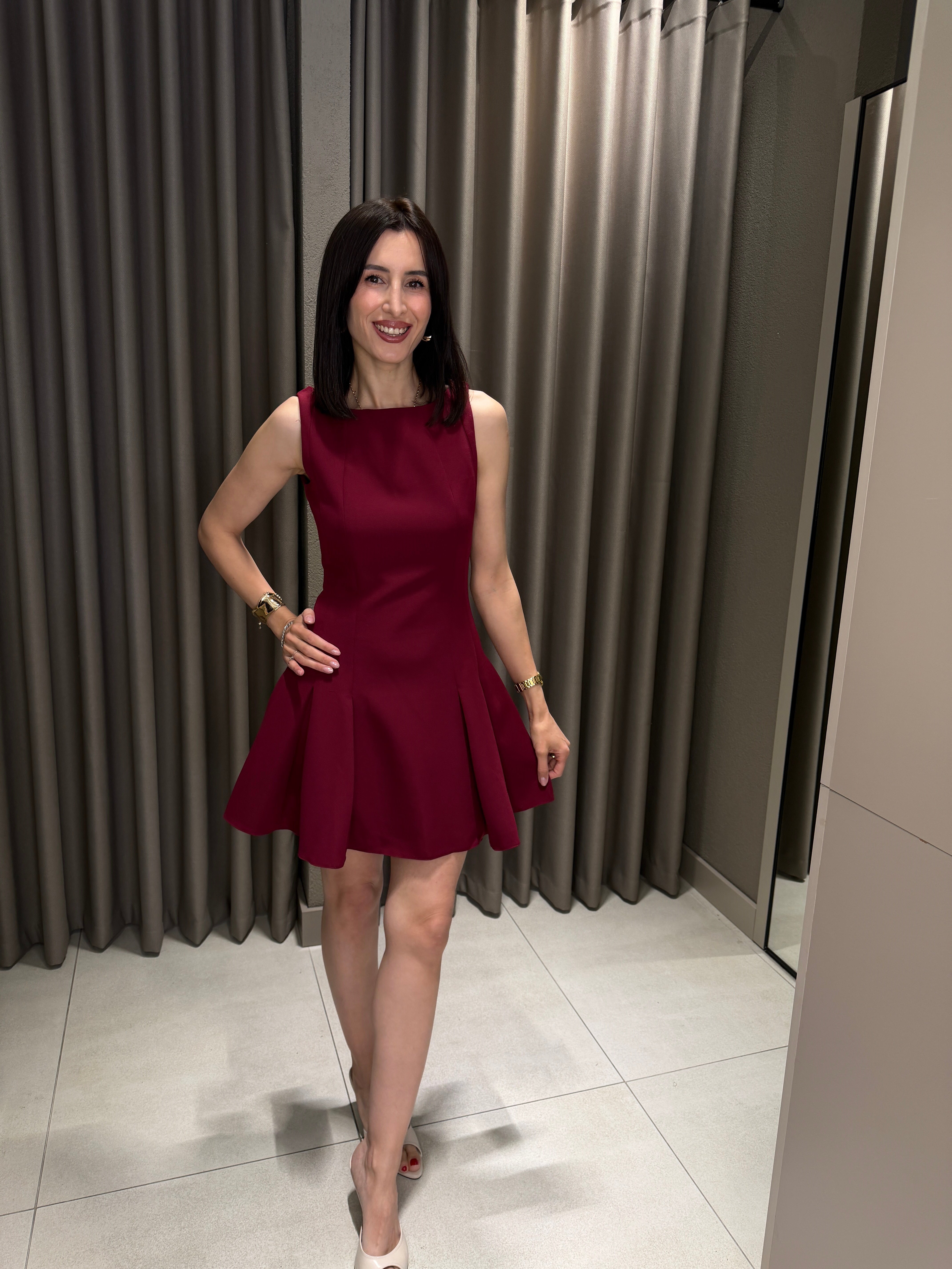 Kalın Askılı Mini Elbise BORDO