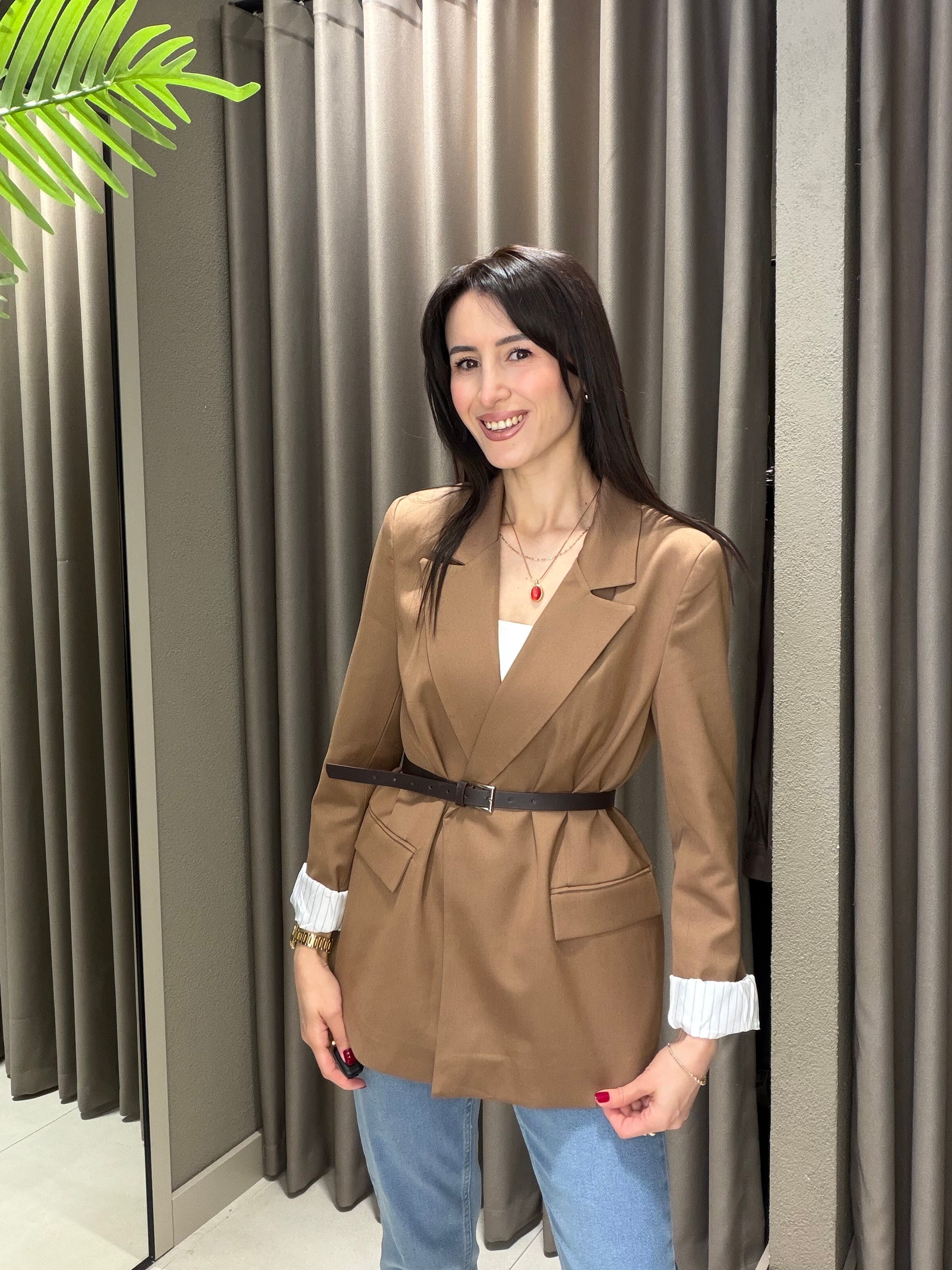 KEMERLİ BLAZER CEKET VİZON