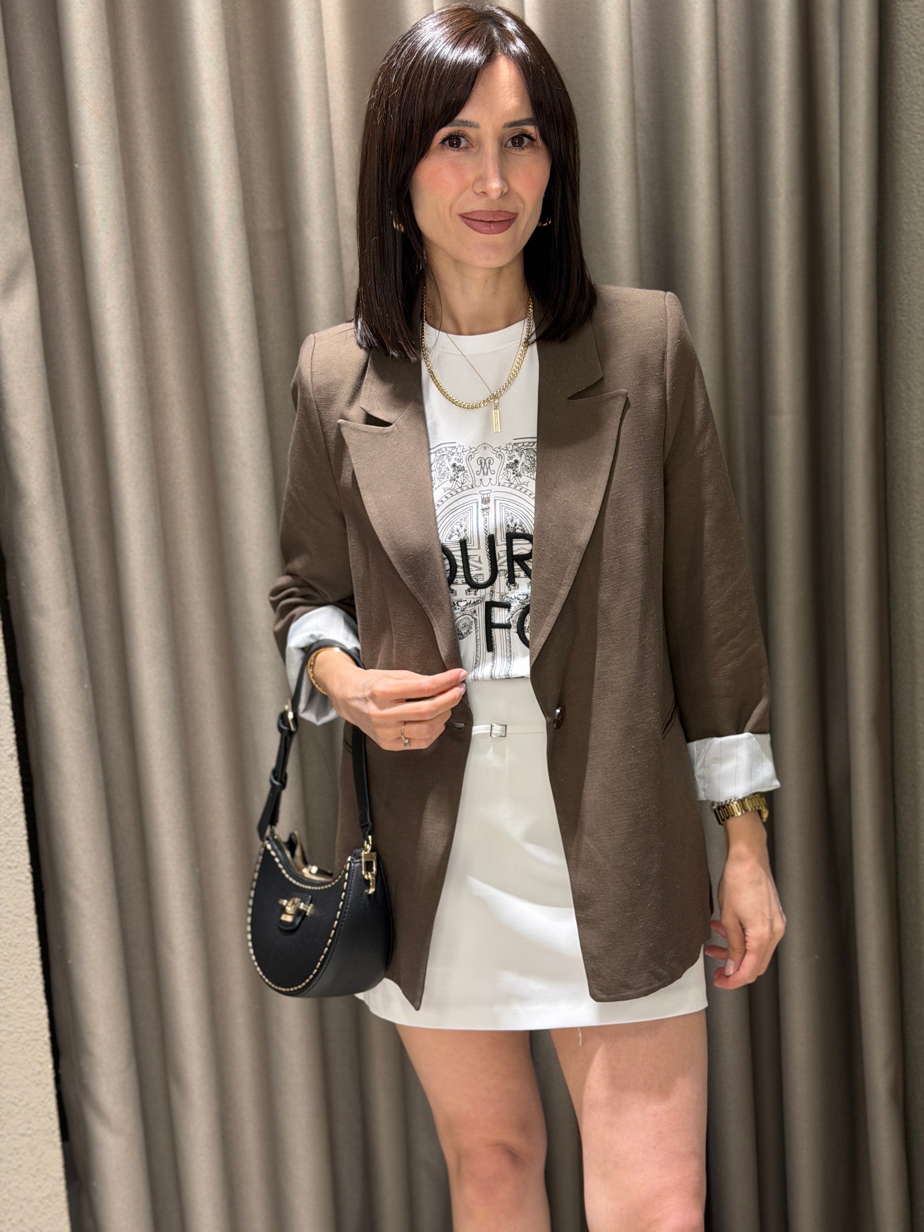 Keten Blazer Ceket KAHVE 