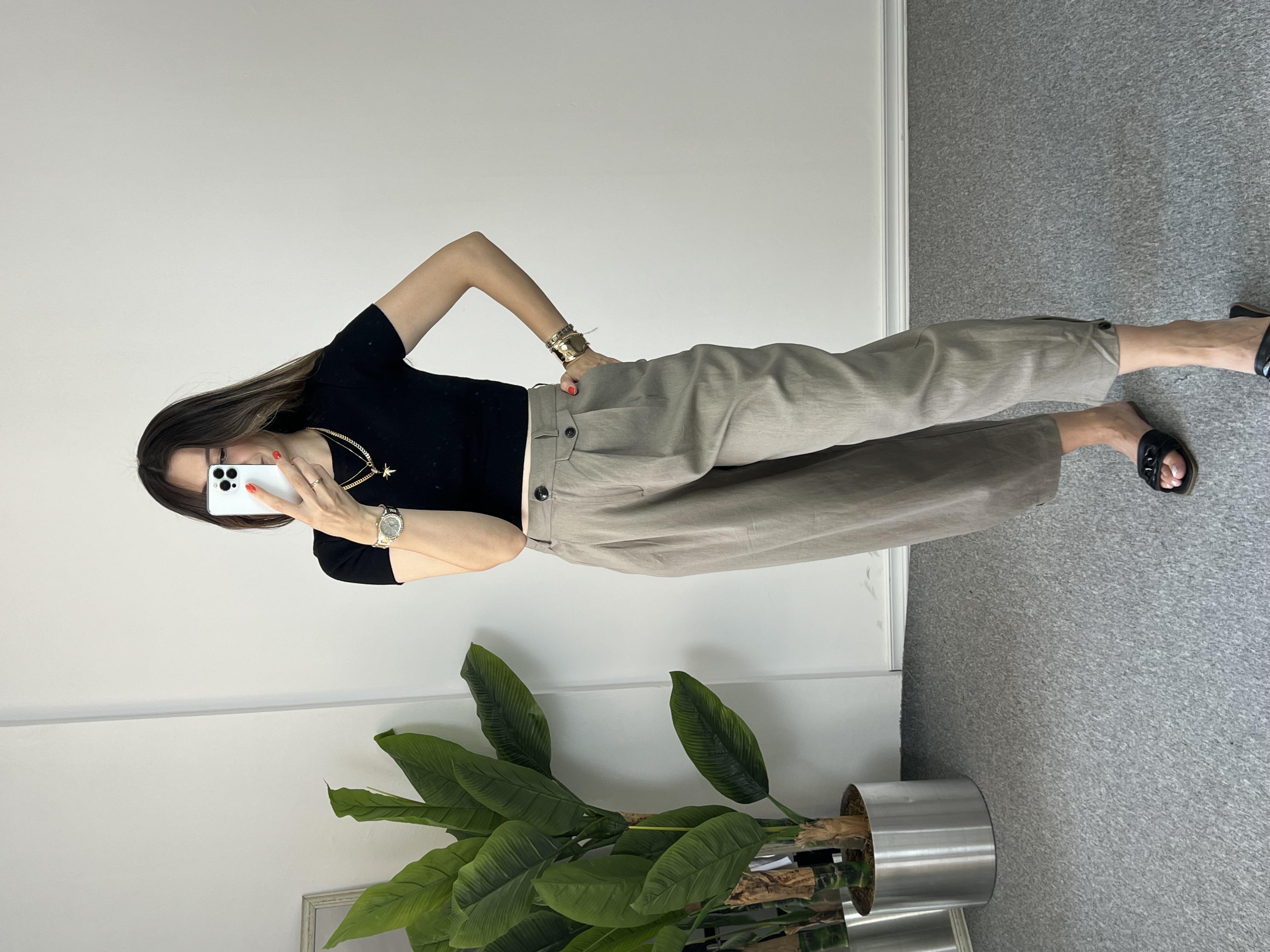 Keten Şalvar Vizon Pantolon