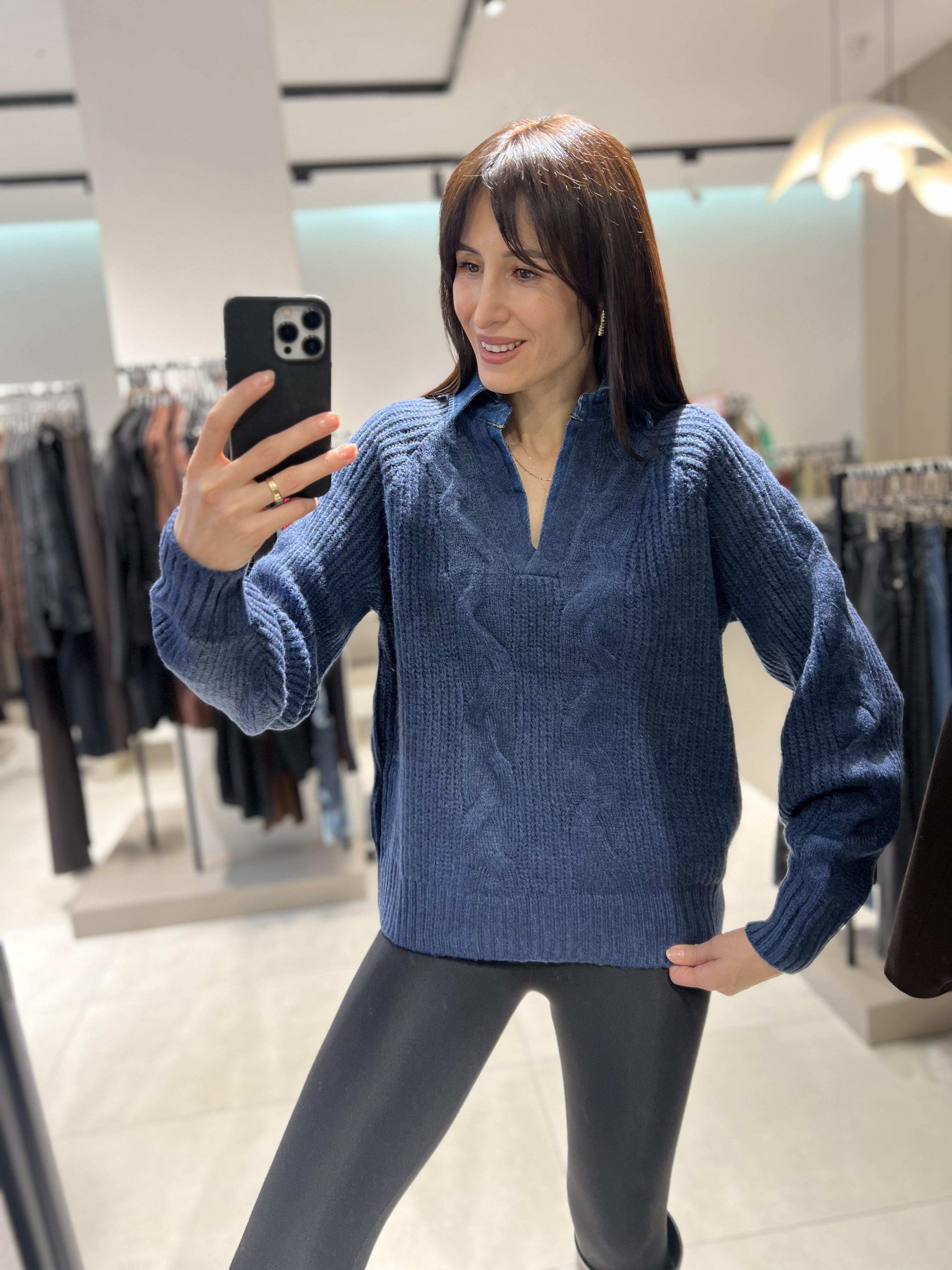 Kot Yaka Saç Örgü Kazak STD