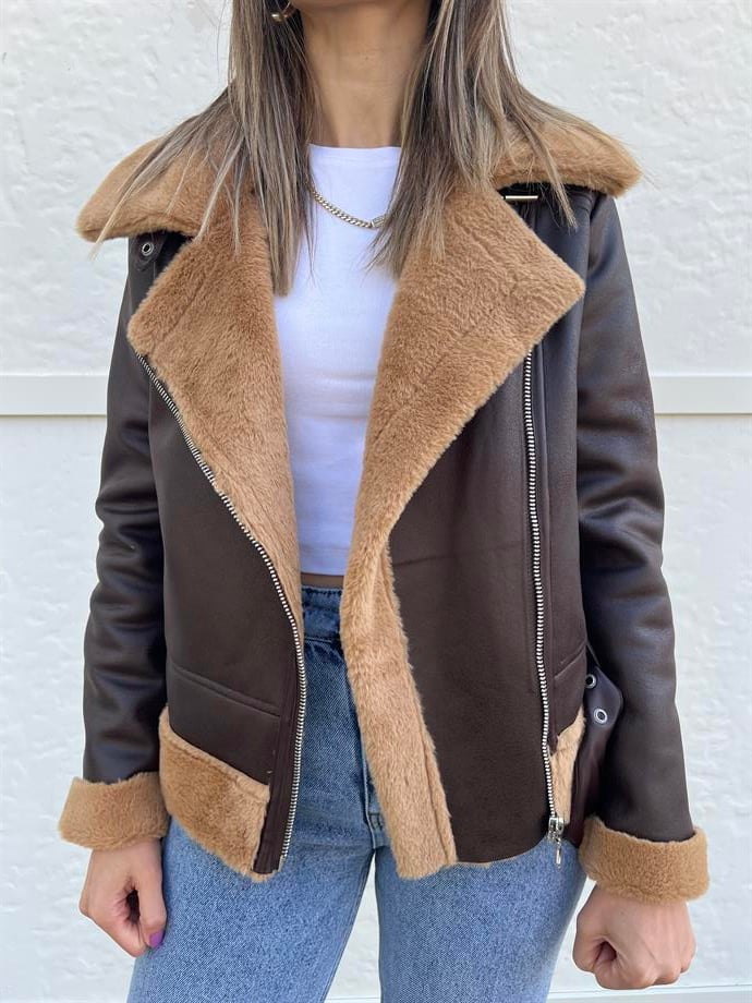 KOYU KAHVE BİKER MONT