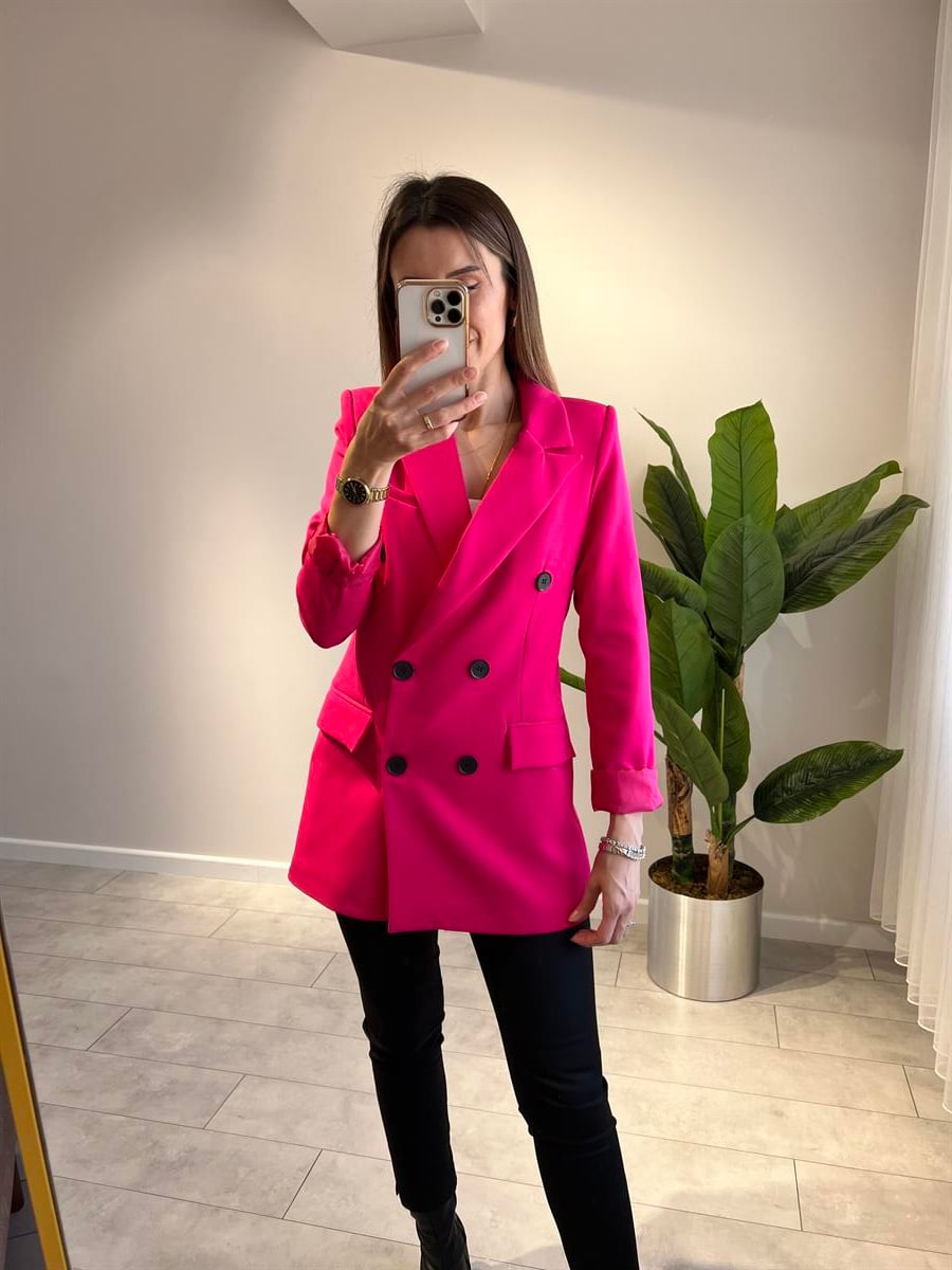 KRUVAZE DÜĞMELİ FUŞYA BLAZER 