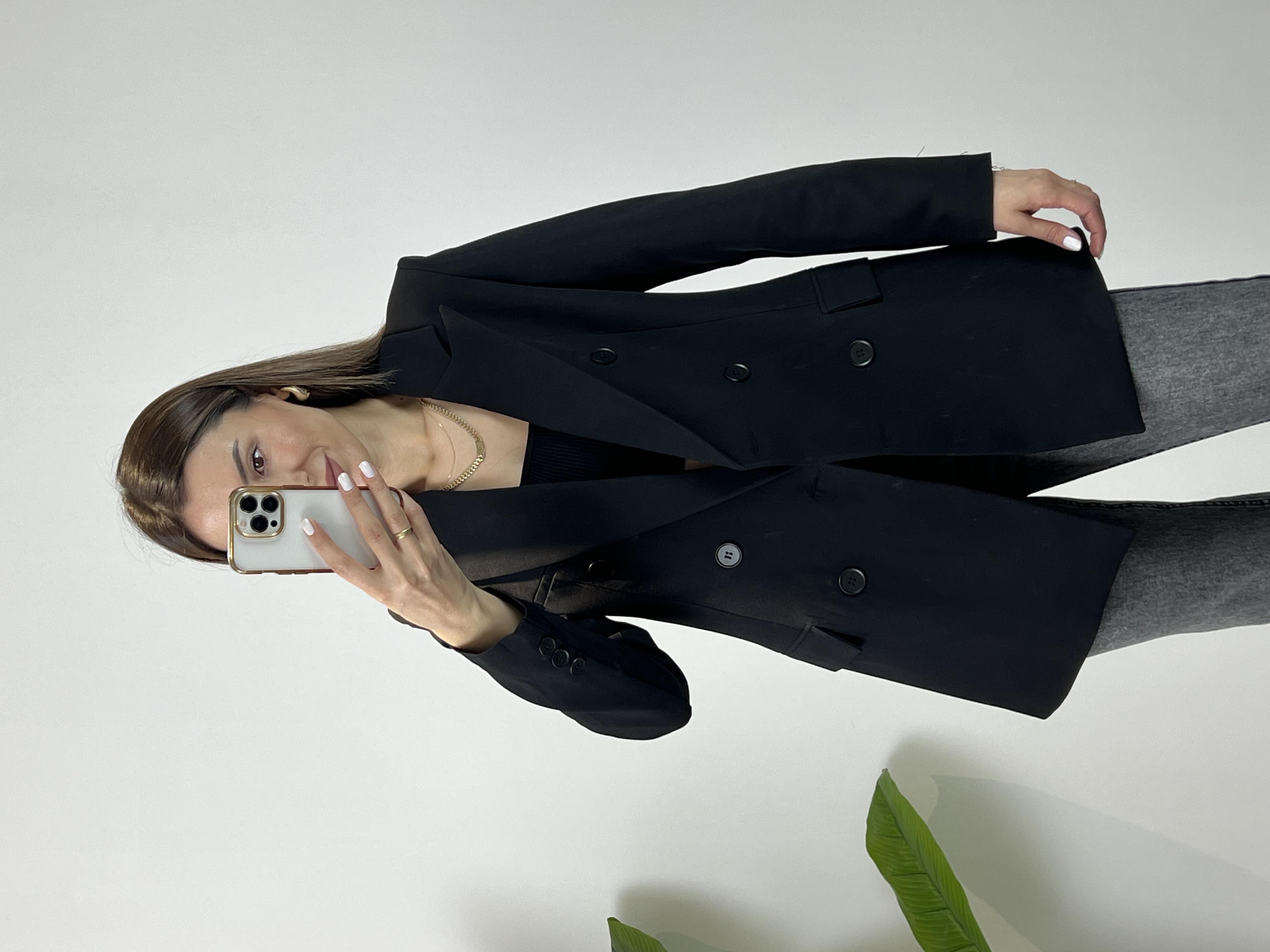 KRUVAZE DÜĞMELİ SİYAH BLAZER CEKET 