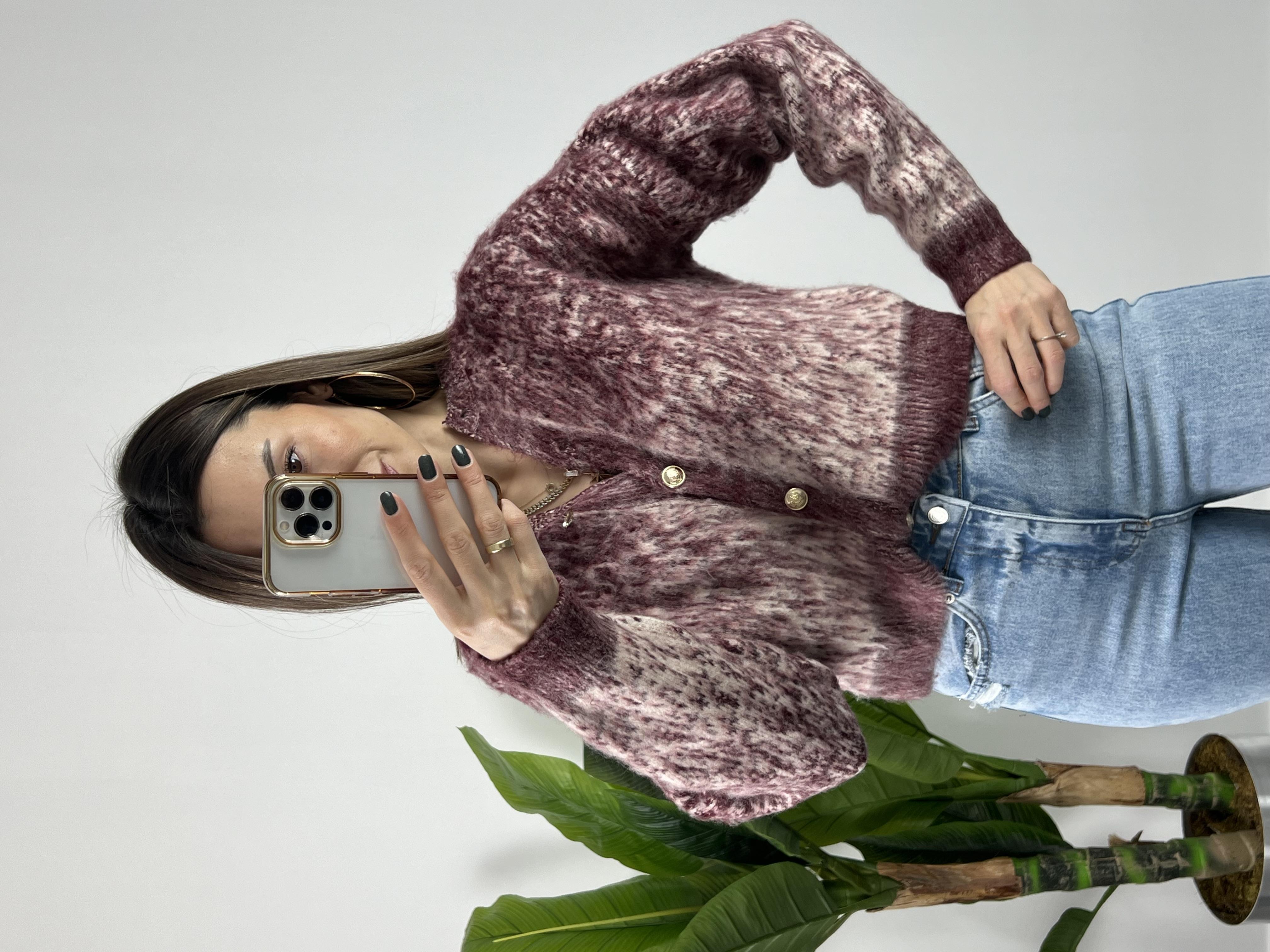 Marka Model Bordo Düğmeli Hırka