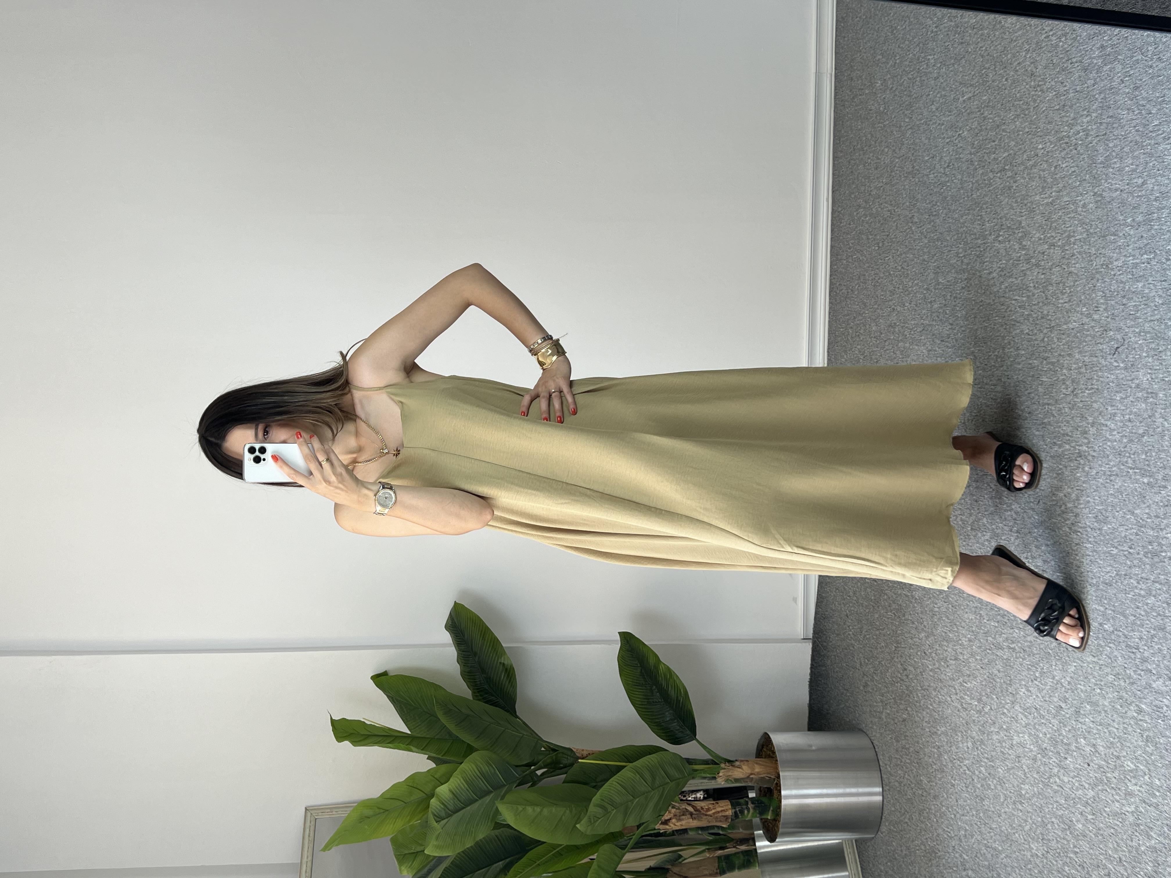 Olive İp Askılı Elbise