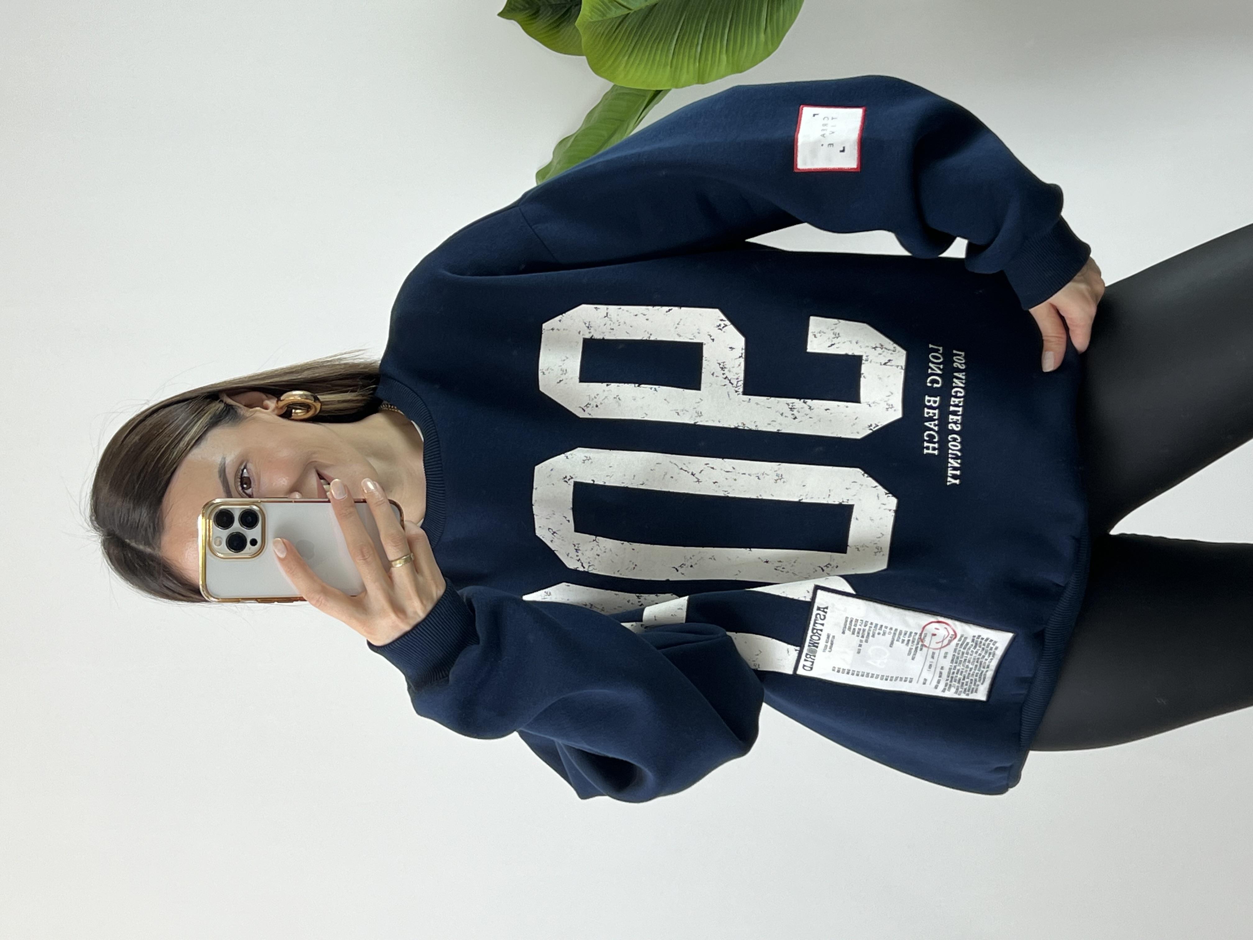 OWERSİZE BASKILI LACİVERT SWEAT 