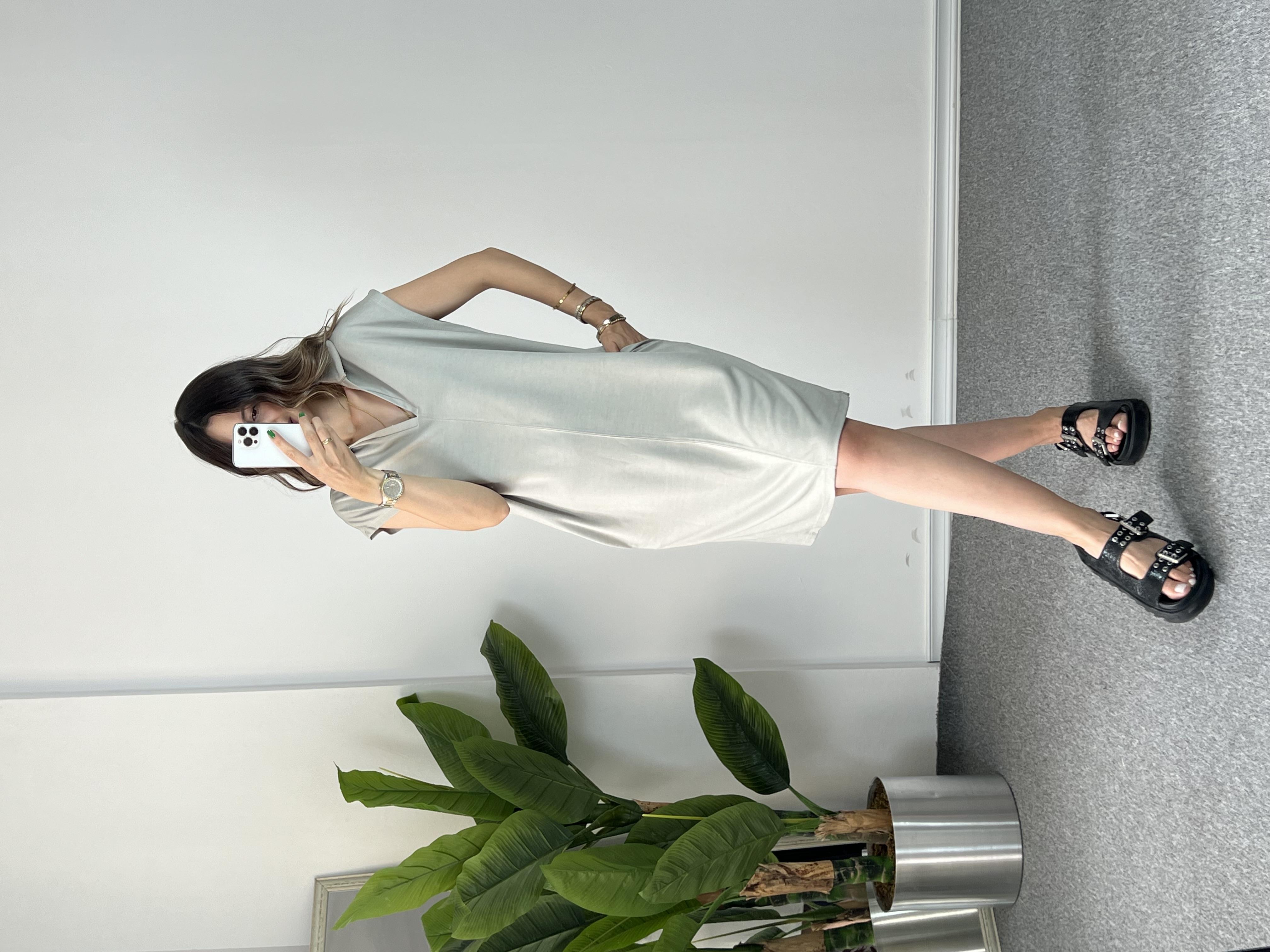 Owersize Bej Modal Elbise