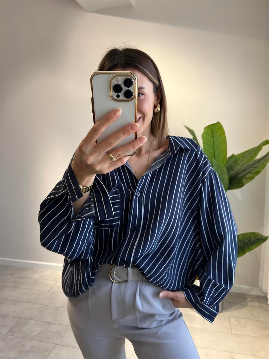 OWERSİZE ÇİZGİLİ GÖMLEK