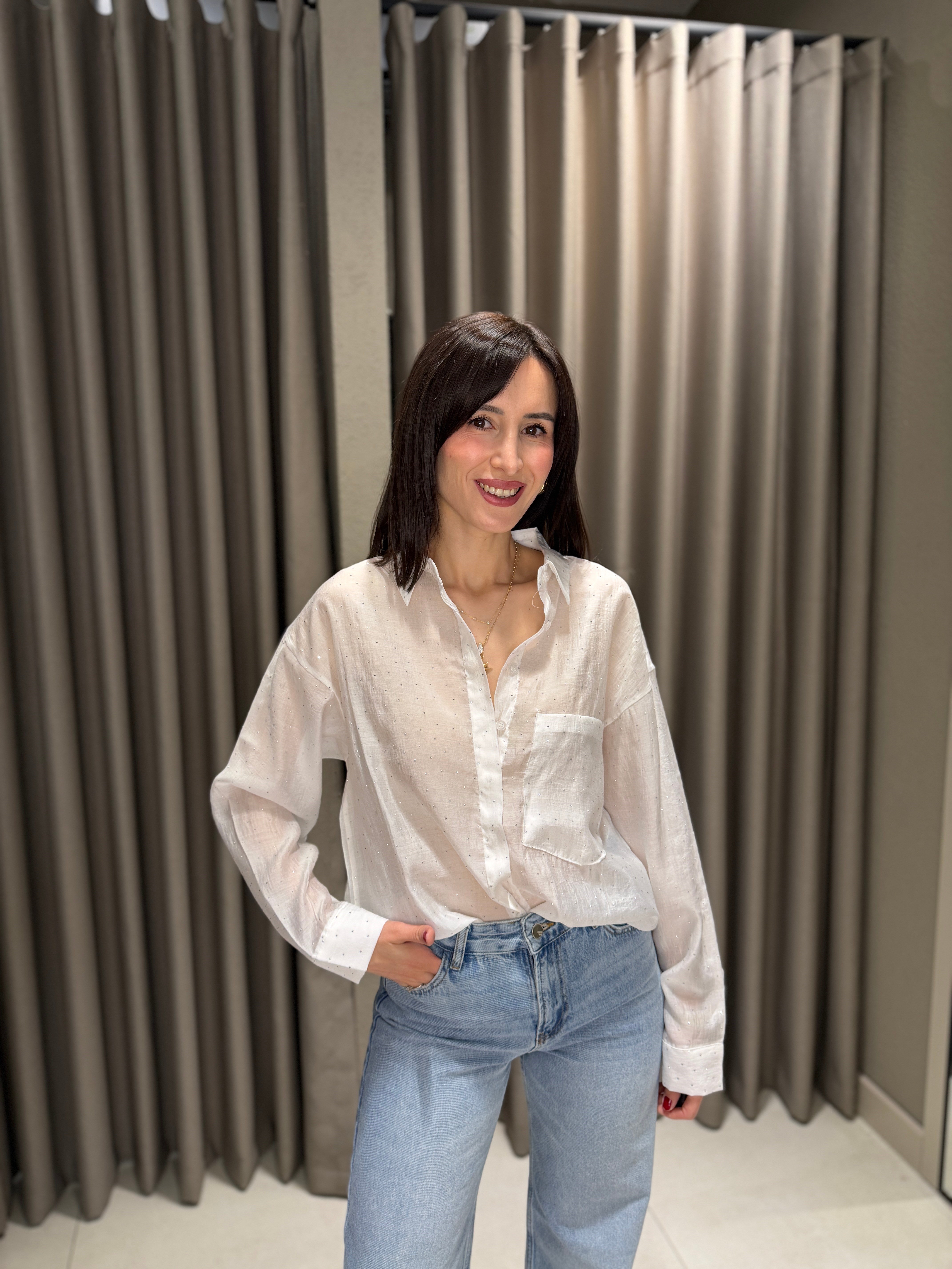 Owersize Taşlı Gömlek BEYAZ