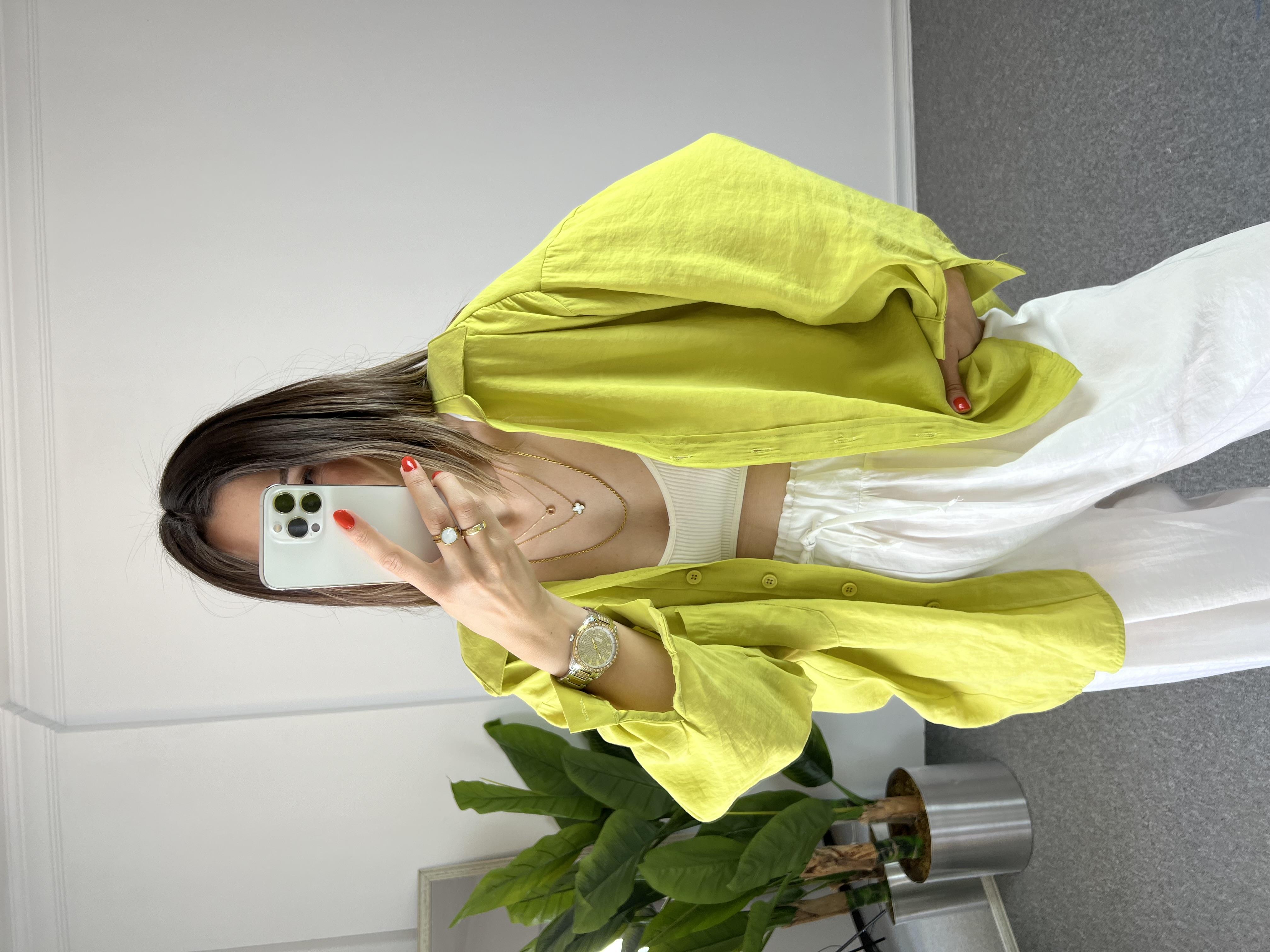 Owesize İpeksi Sarı Gömlek