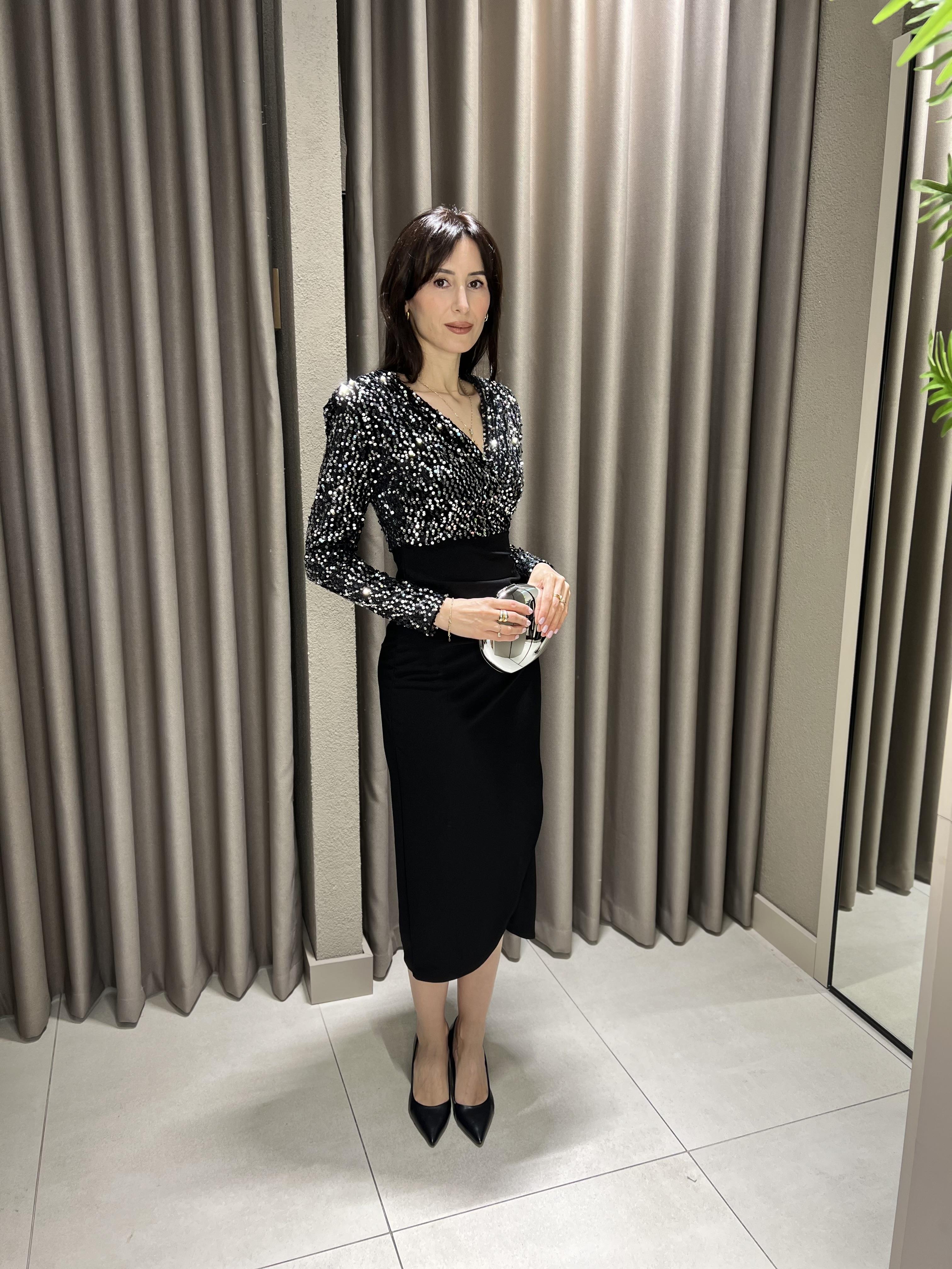 Payetli Midi Boy Elbise GRİ