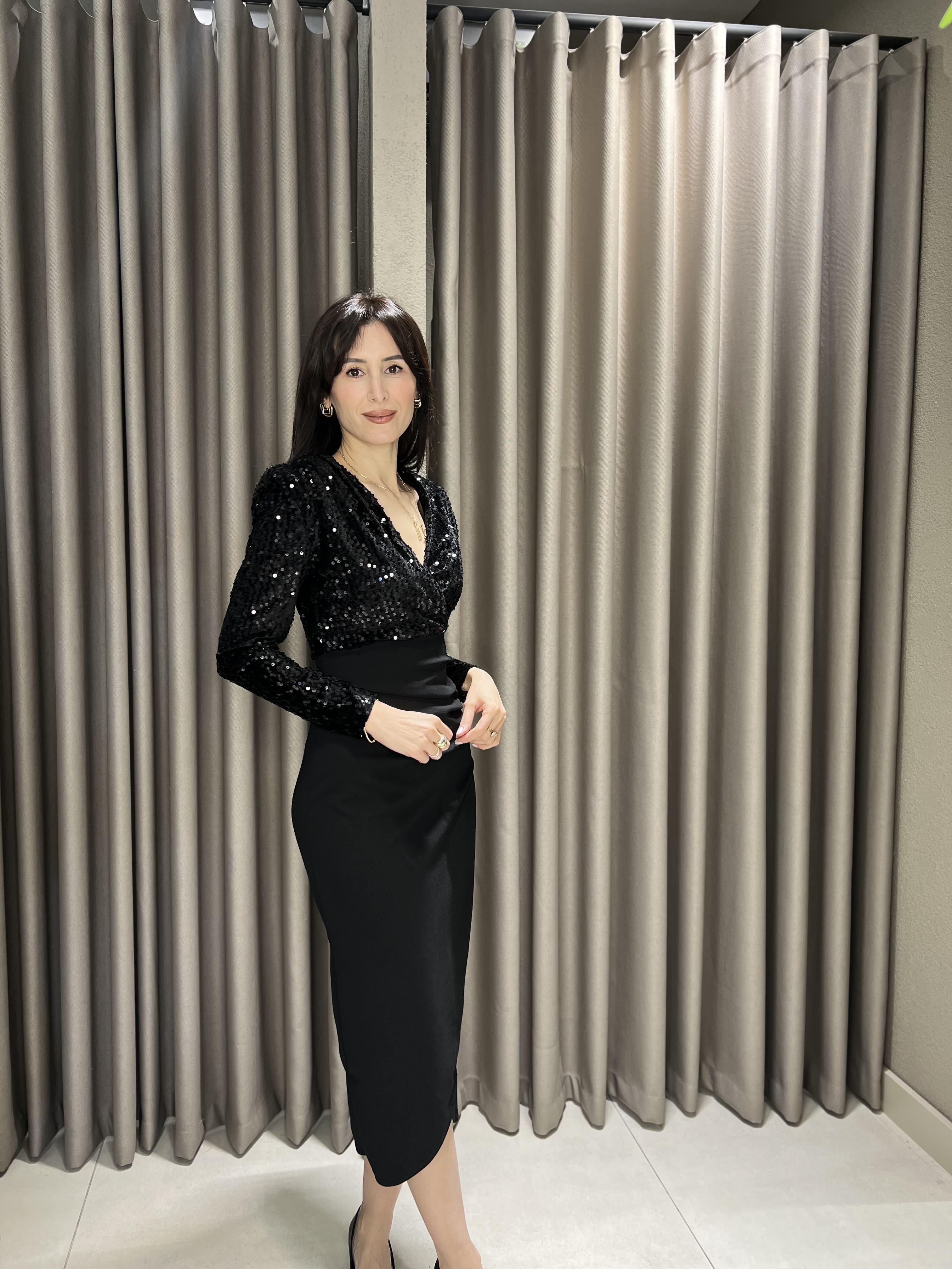 Payetli Midi Boy Elbise SİYAH