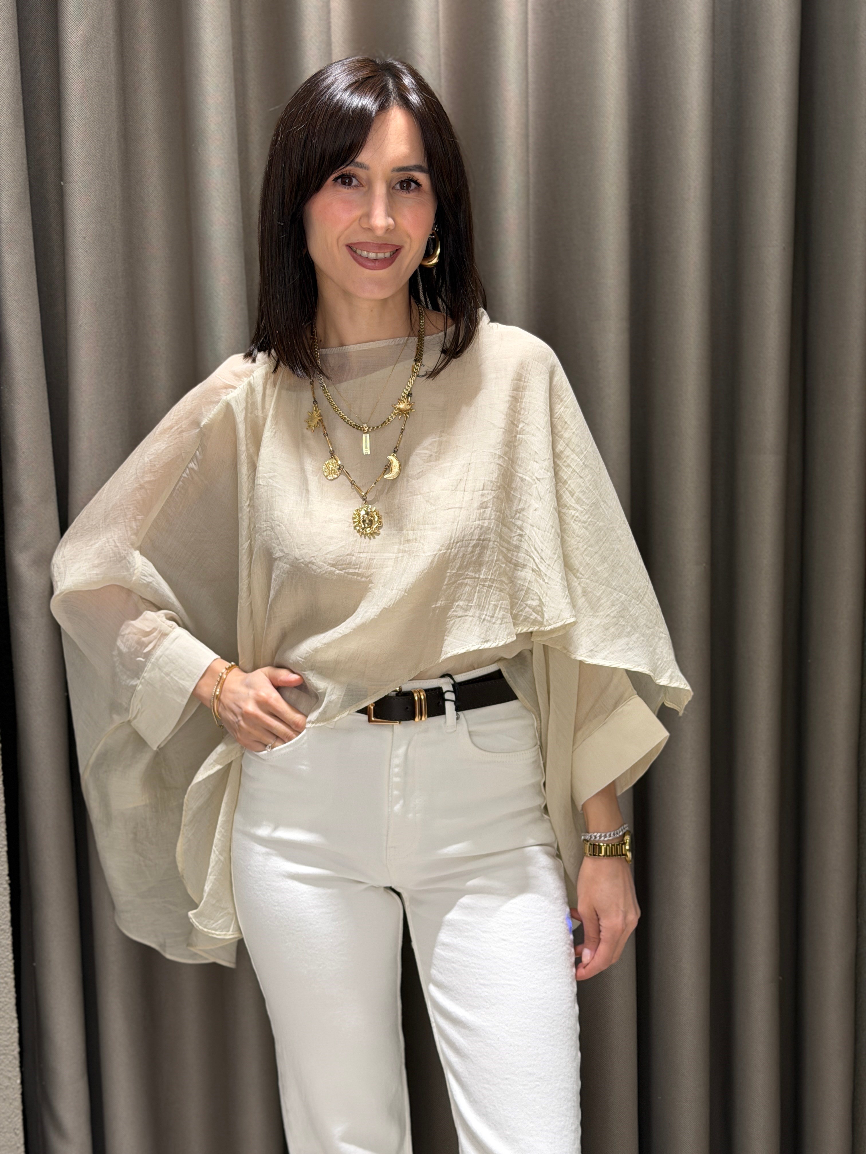 Pelerin Tül Bluz EKRU