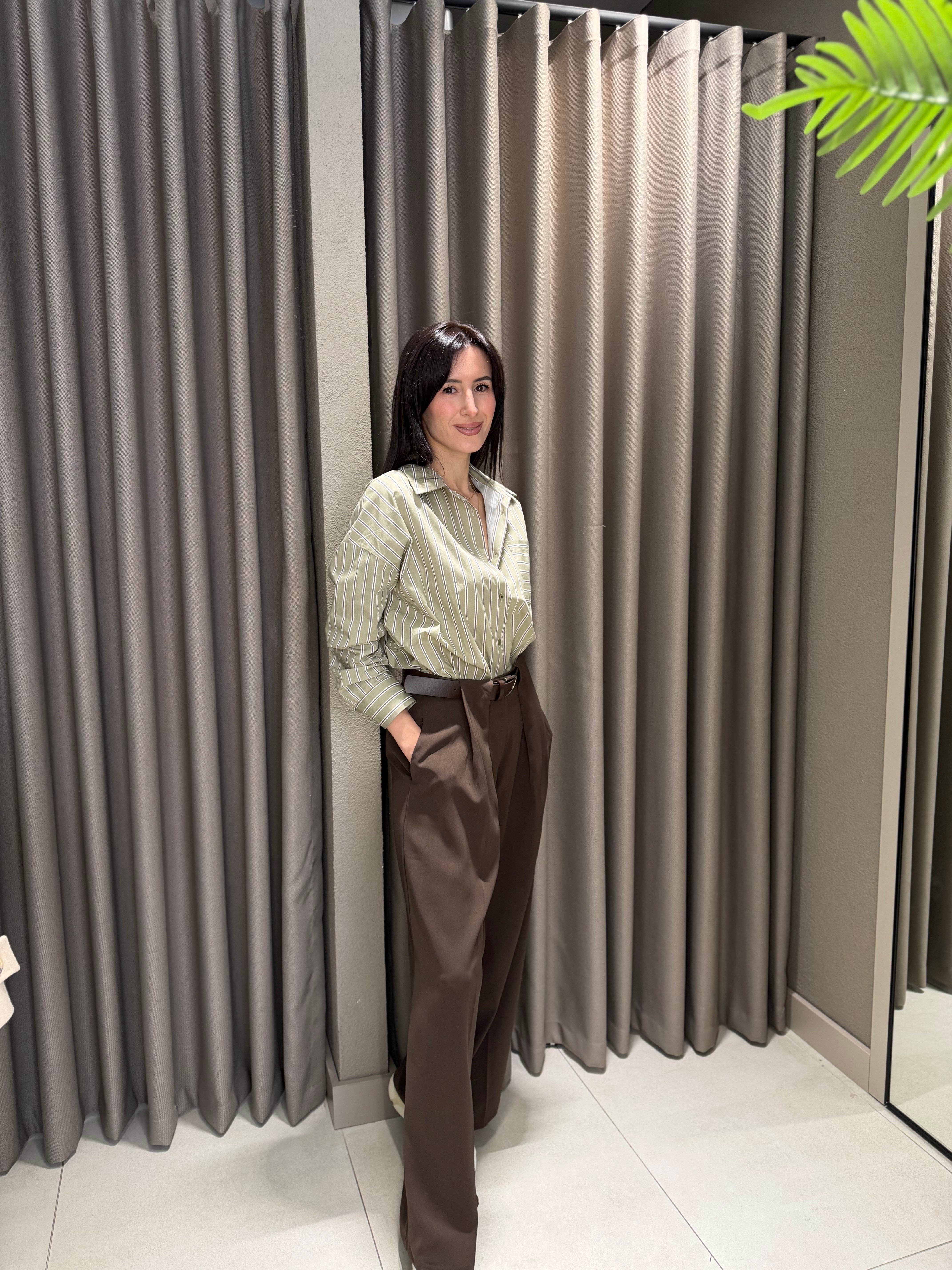 PİLE DETAY KEMERLİ PALAZZO PANTOLON KAHVE