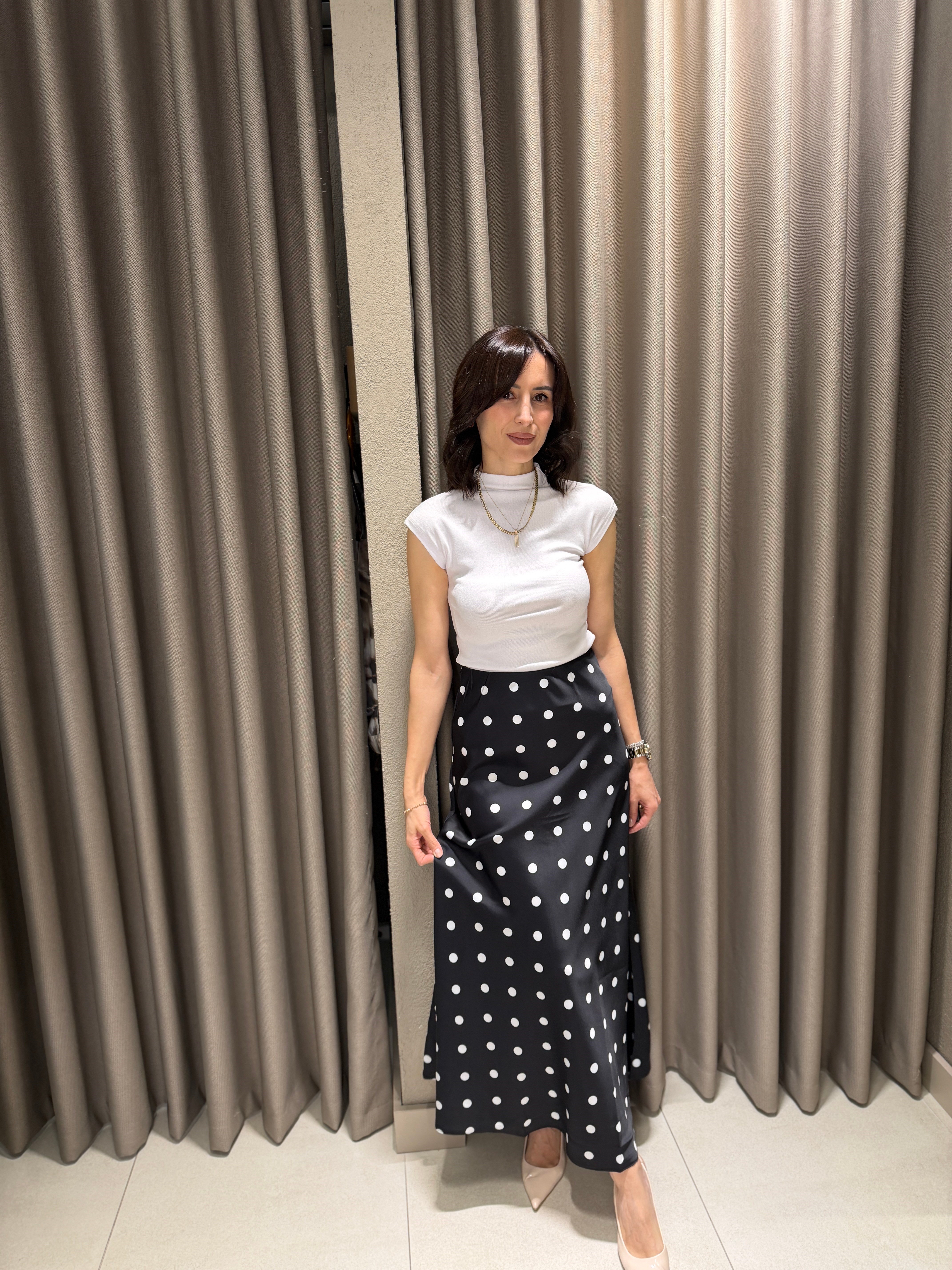 Puantiyeli Maxi Etek SİYAH