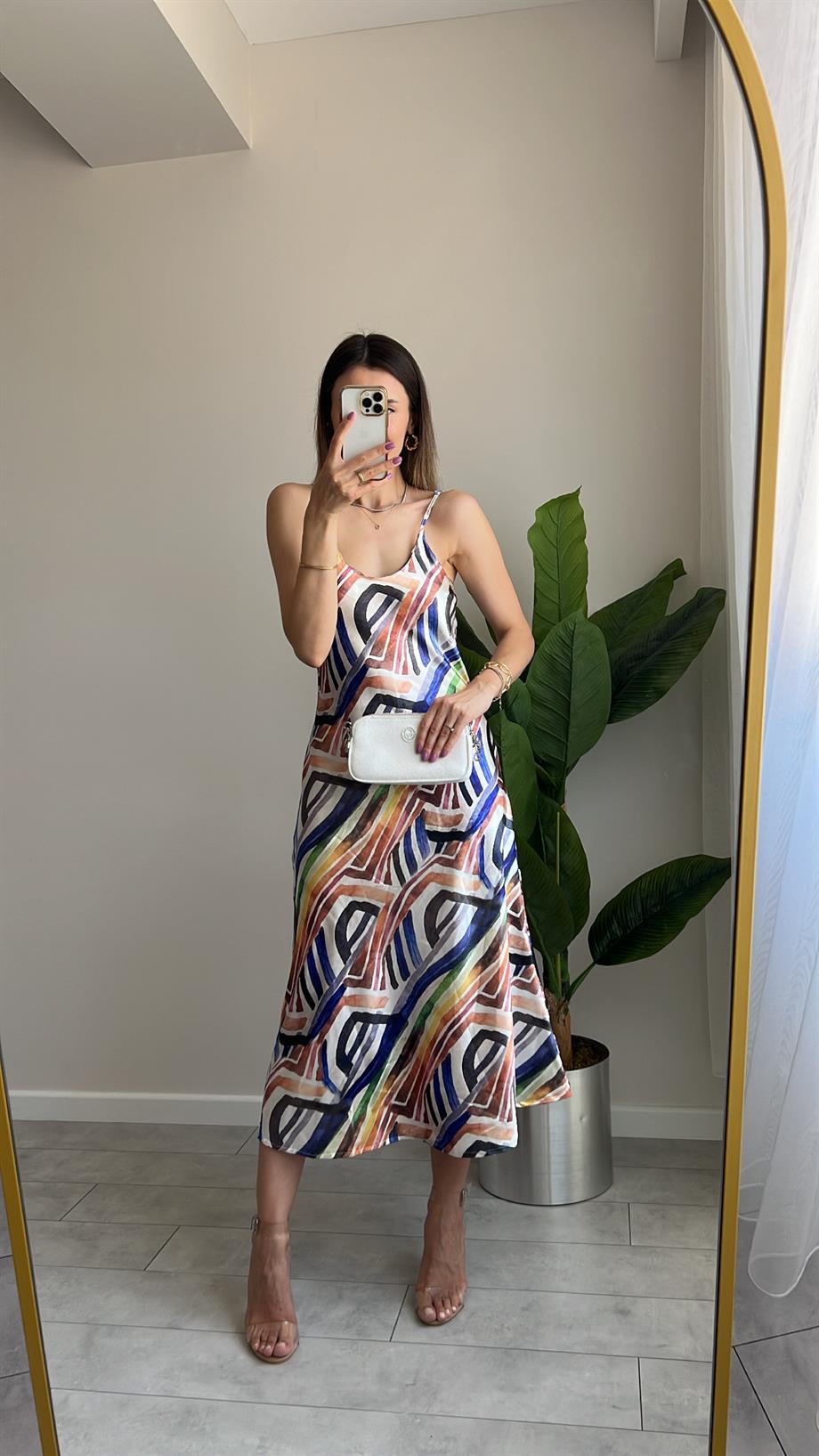 SATEN DESENLİ ELBİSE