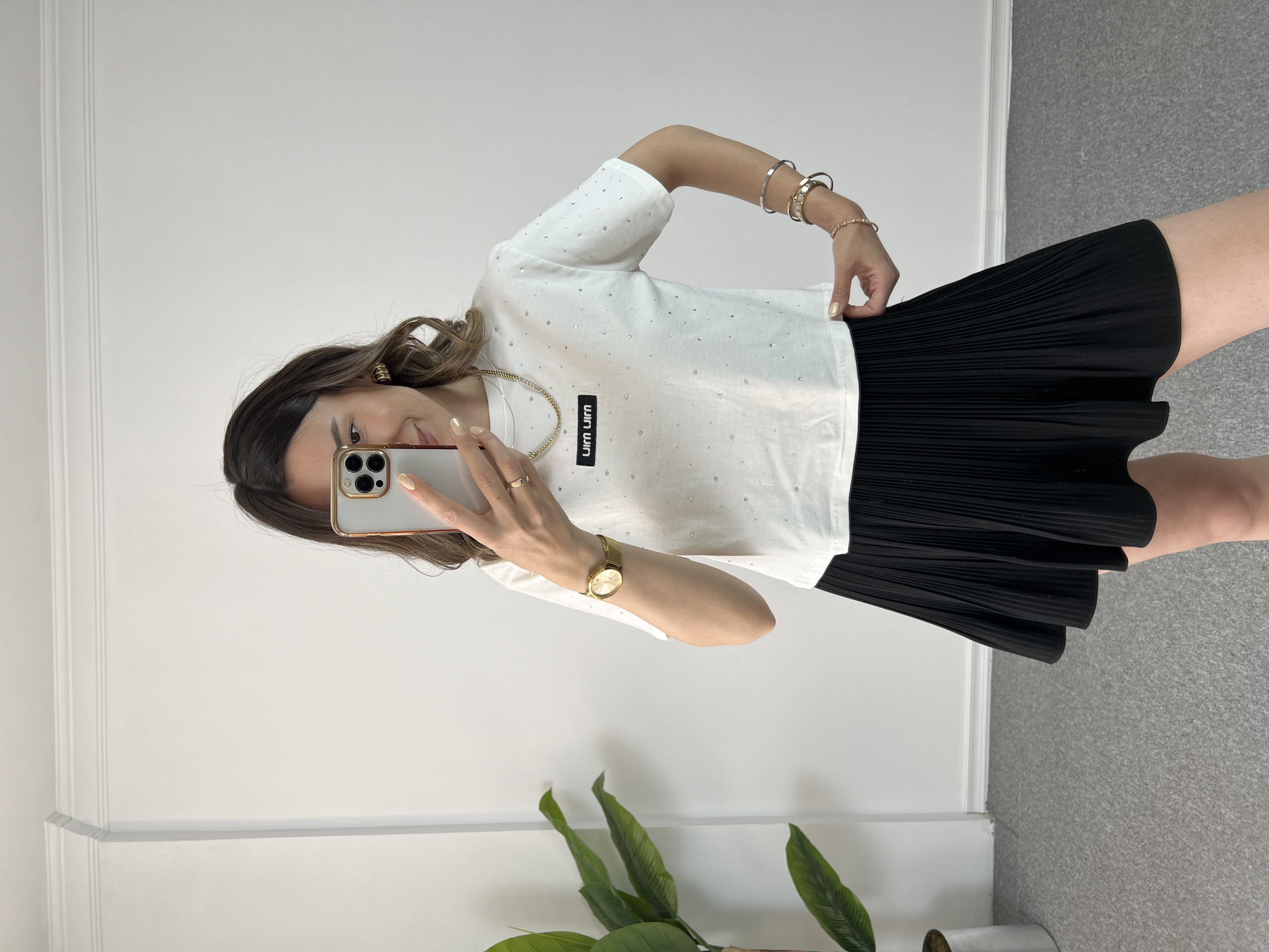 Taşlı Baskılı beyaz Tshırt