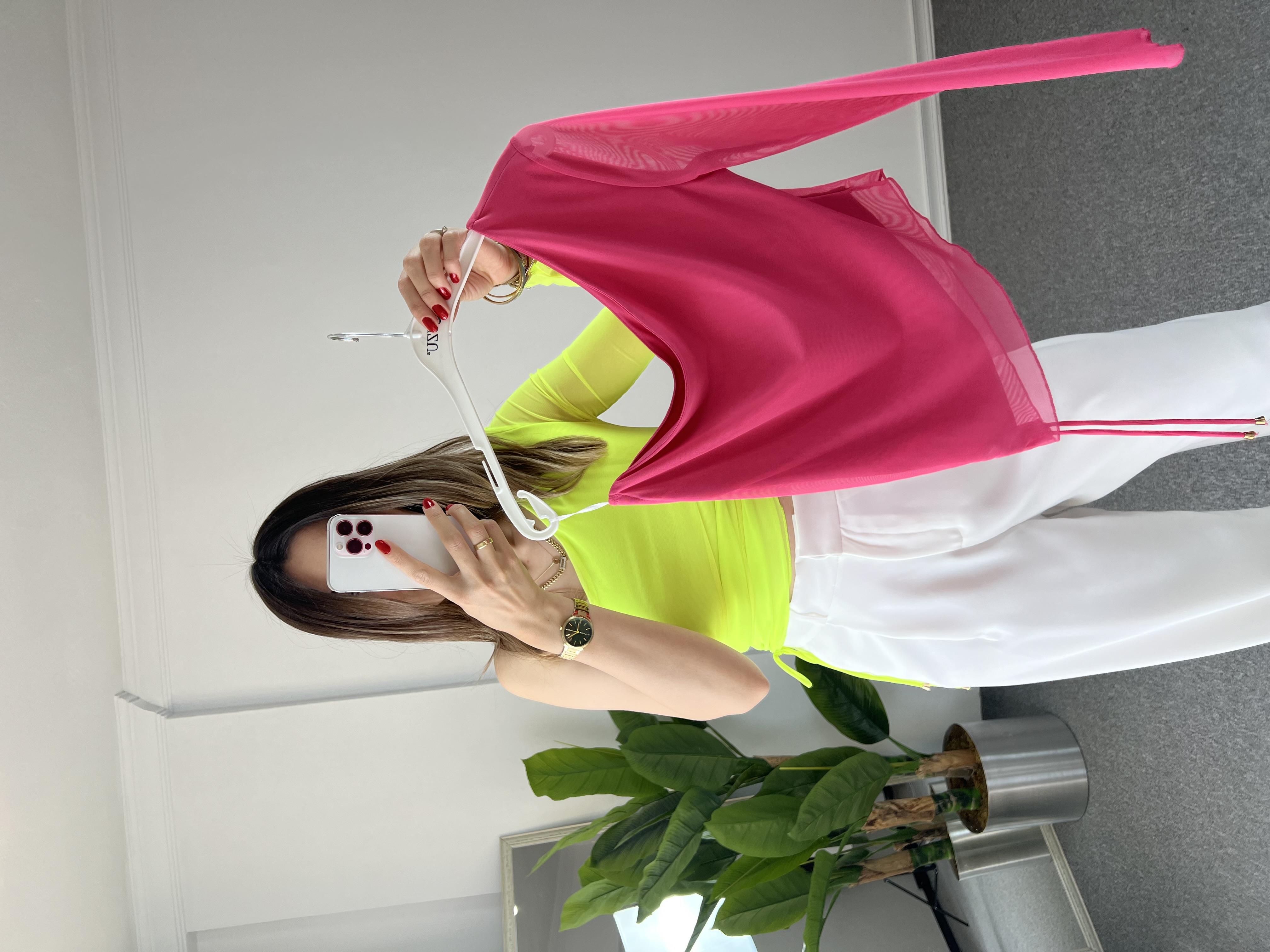 Tek Omuz Tül Pembe Bluz