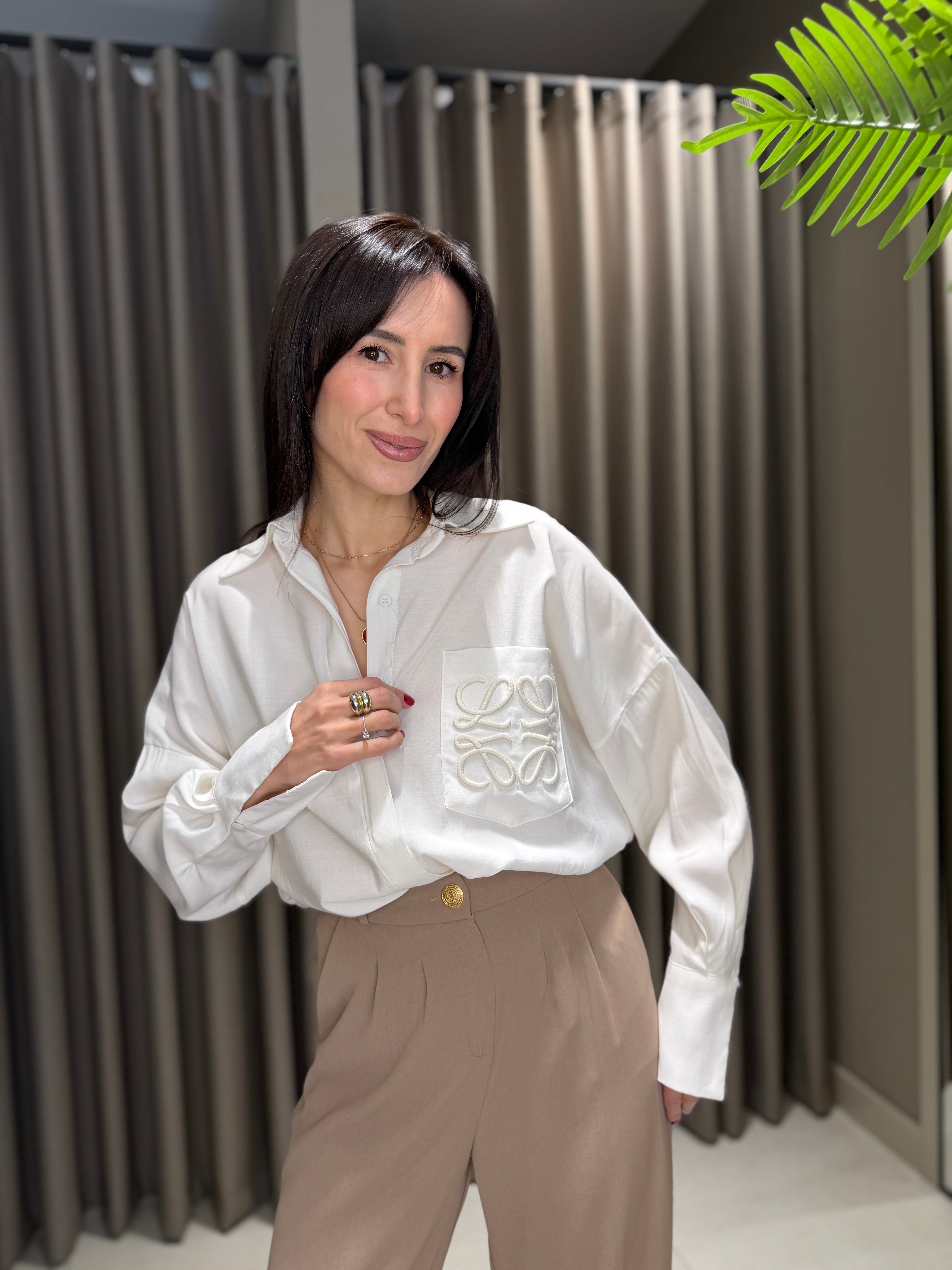 TENSEL CEBİ NAKIŞLI GÖMLEK EKRU