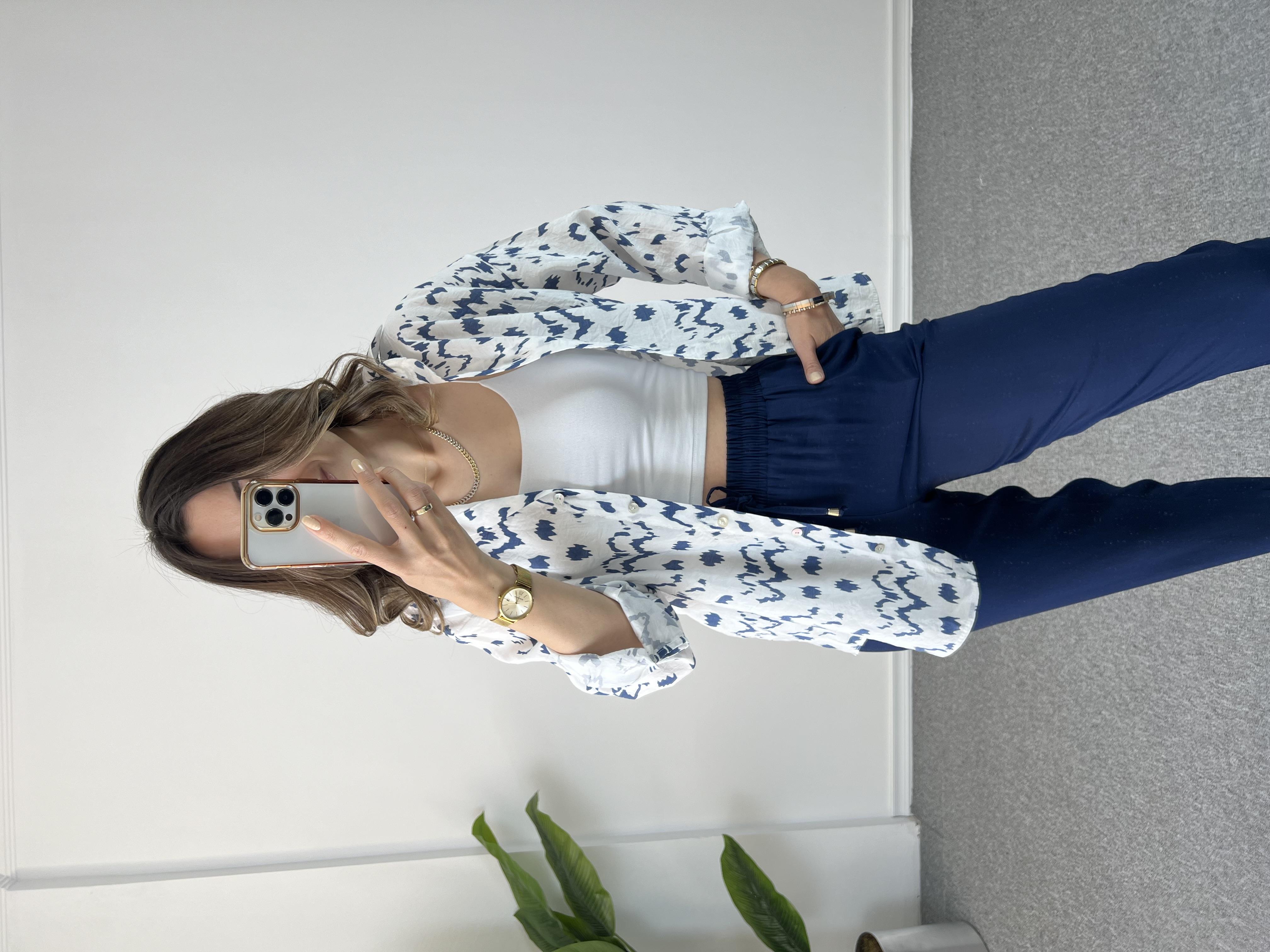 Tensel Lacivert Desenli Gömlek