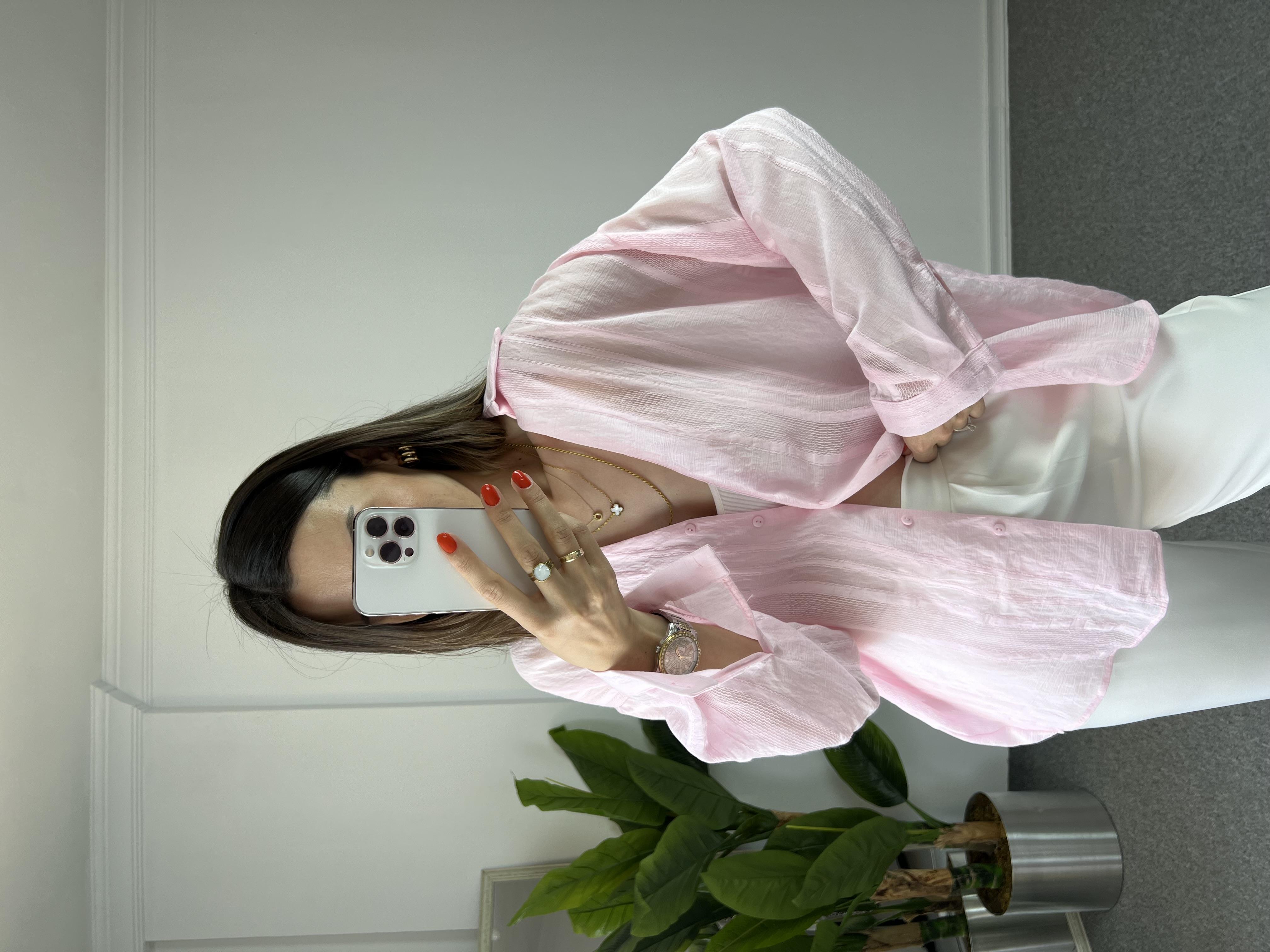 Transparan Pembe Gömlek 