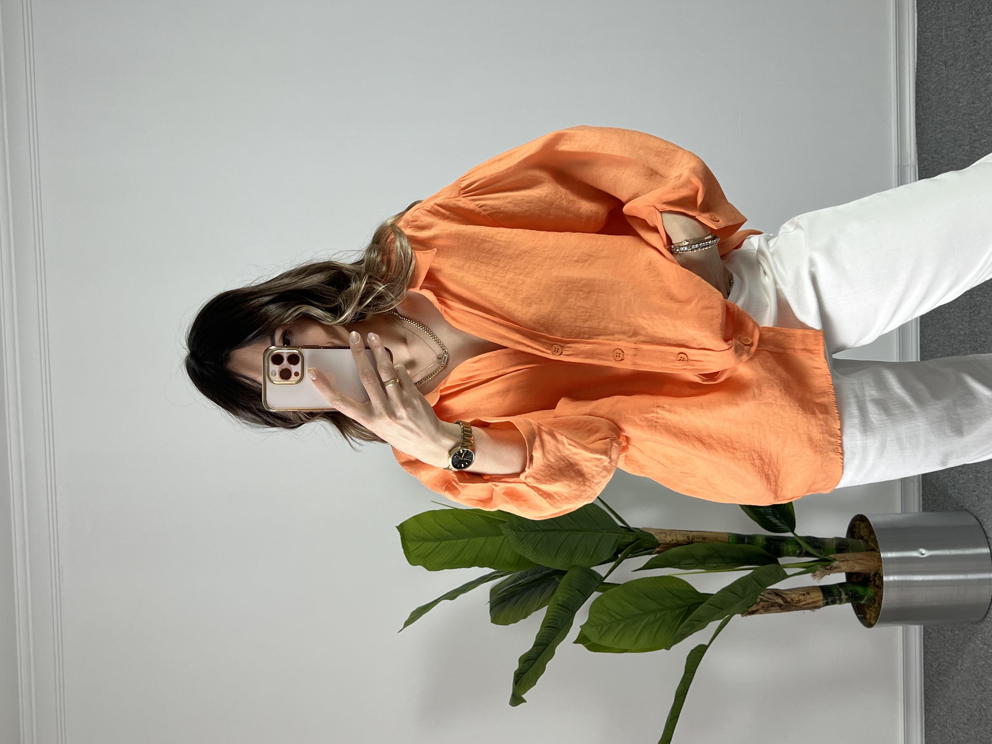 Turuncu Düşük Omuz Tensel Gömlek