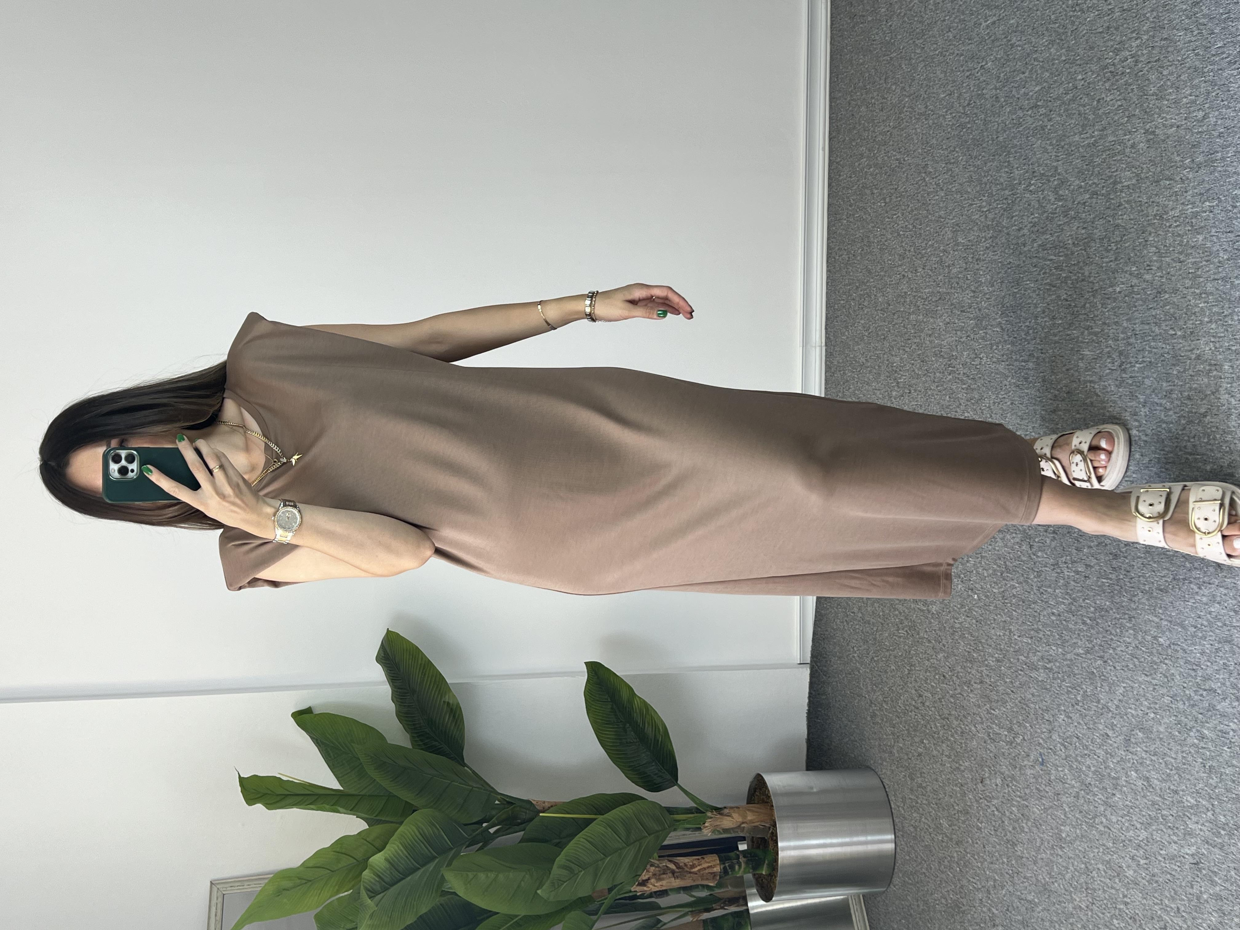 Vatkalı Kahve Modal Elbise