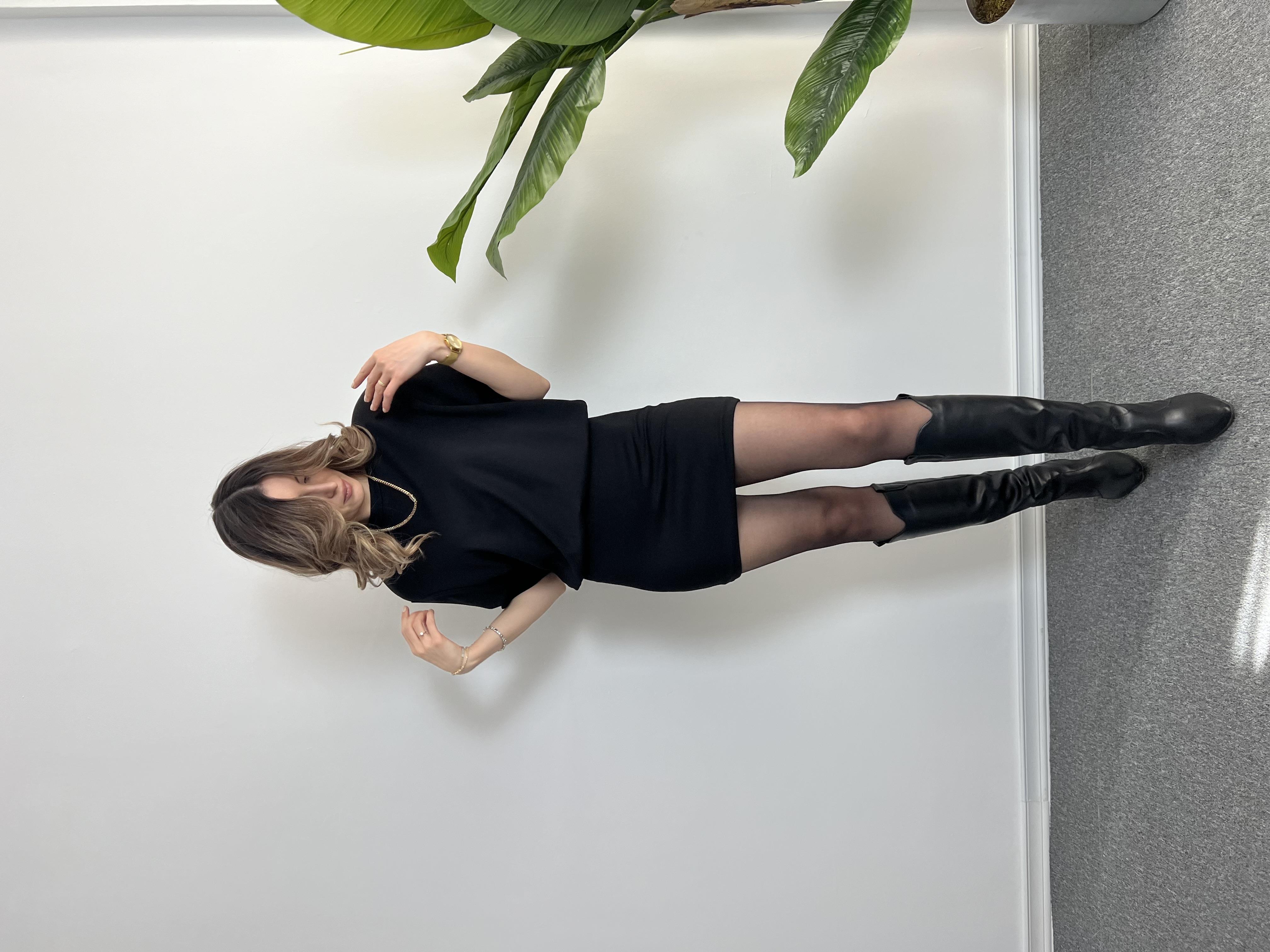 Vatkalı T-shirt Siyah Elbise