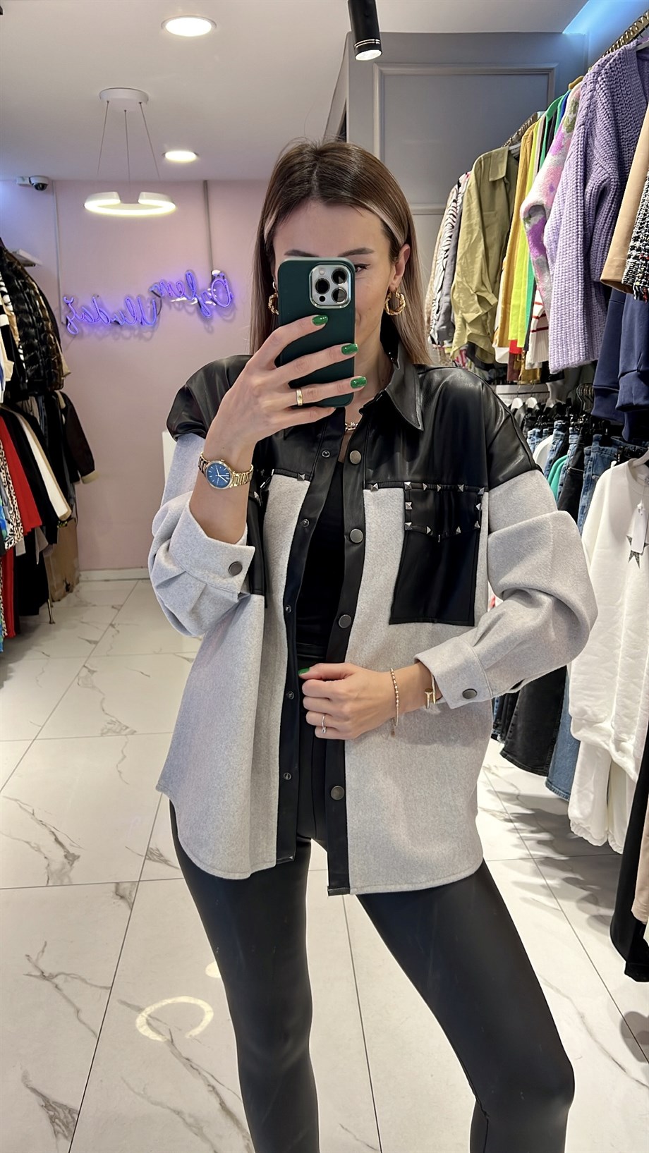 Zımba Detaylı Kaşe Ceket