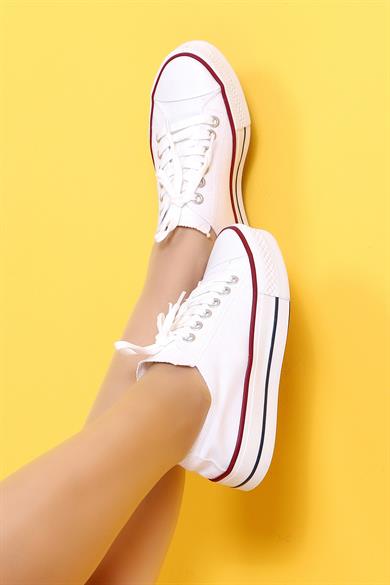 Skywalk Keten Beyaz Kadın Yüksek Taban Spor Ayakkabı