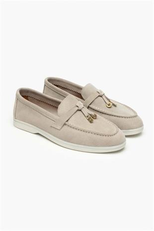 Lora Bej Hakiki Deri Kadın Loafer