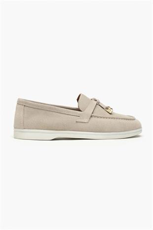 Lora Bej Hakiki Deri Kadın Loafer