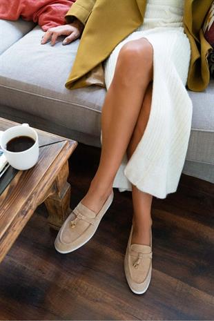 Lora Nude Hakiki Deri Kadın Loafer