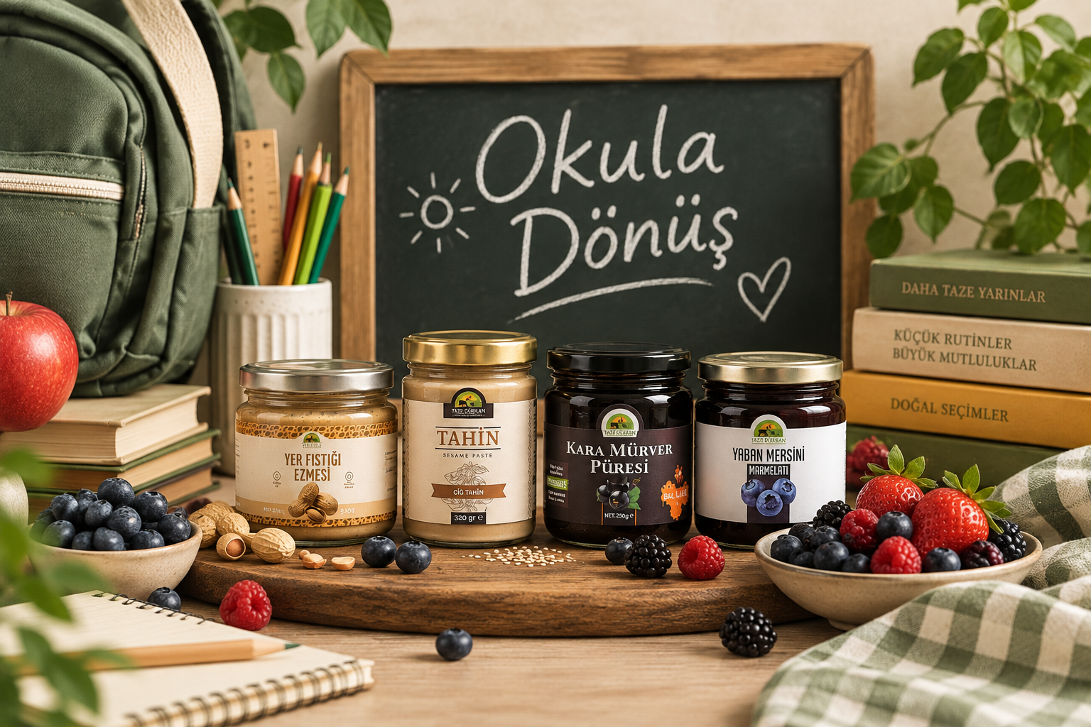 Okula dönüş için Taze Dükkan doğal ürünleri ve orman meyveleri