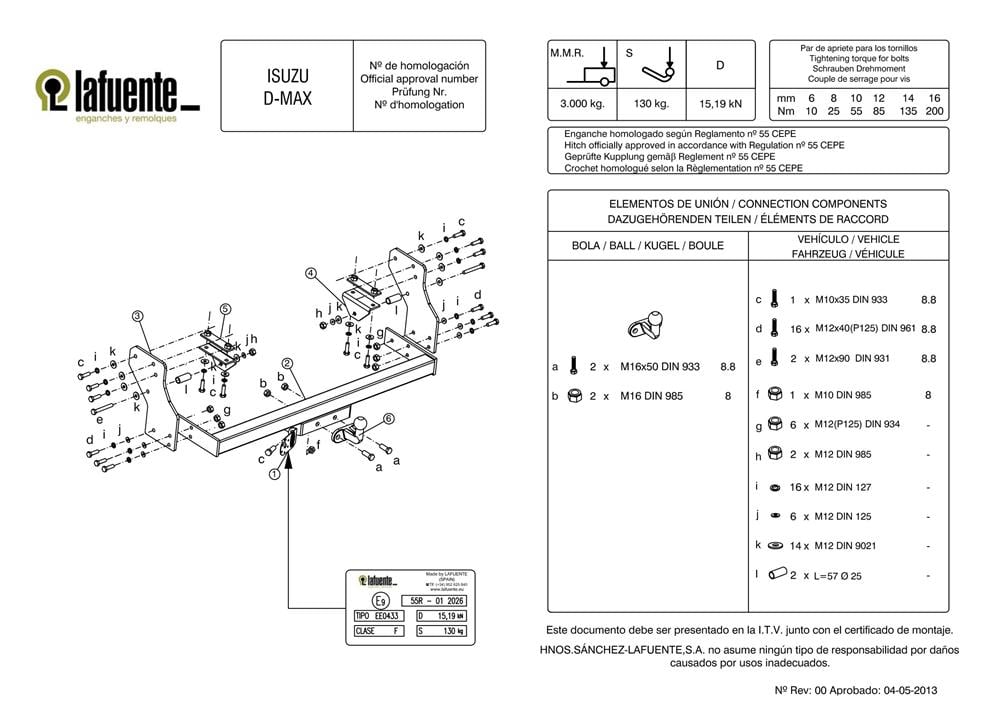 ISUZU D-Max  07.2012 -11.2019 Flanşlı Topuz
