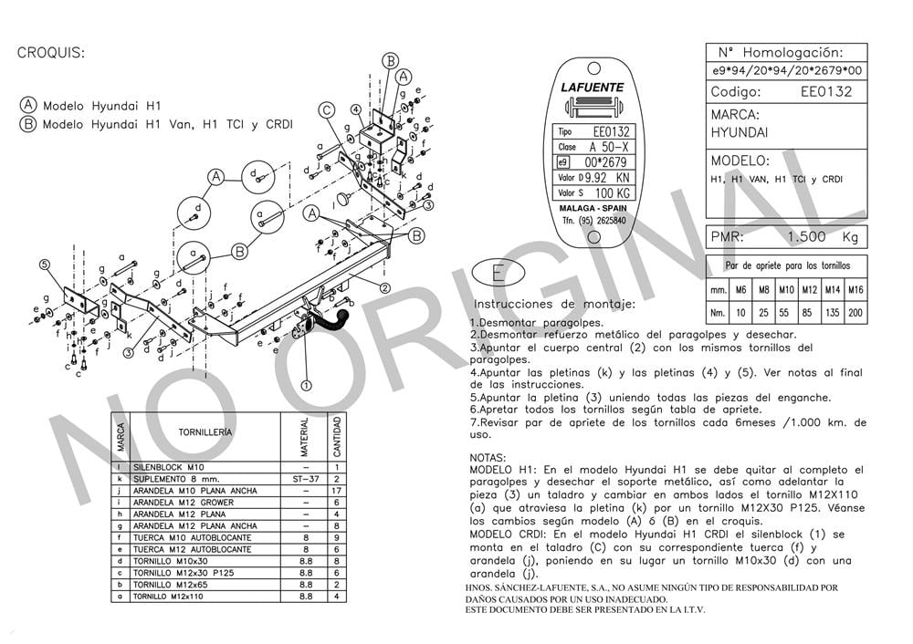 HYUNDAI Starex Van 01.2001 -12.2007 (Sabit Topuz)