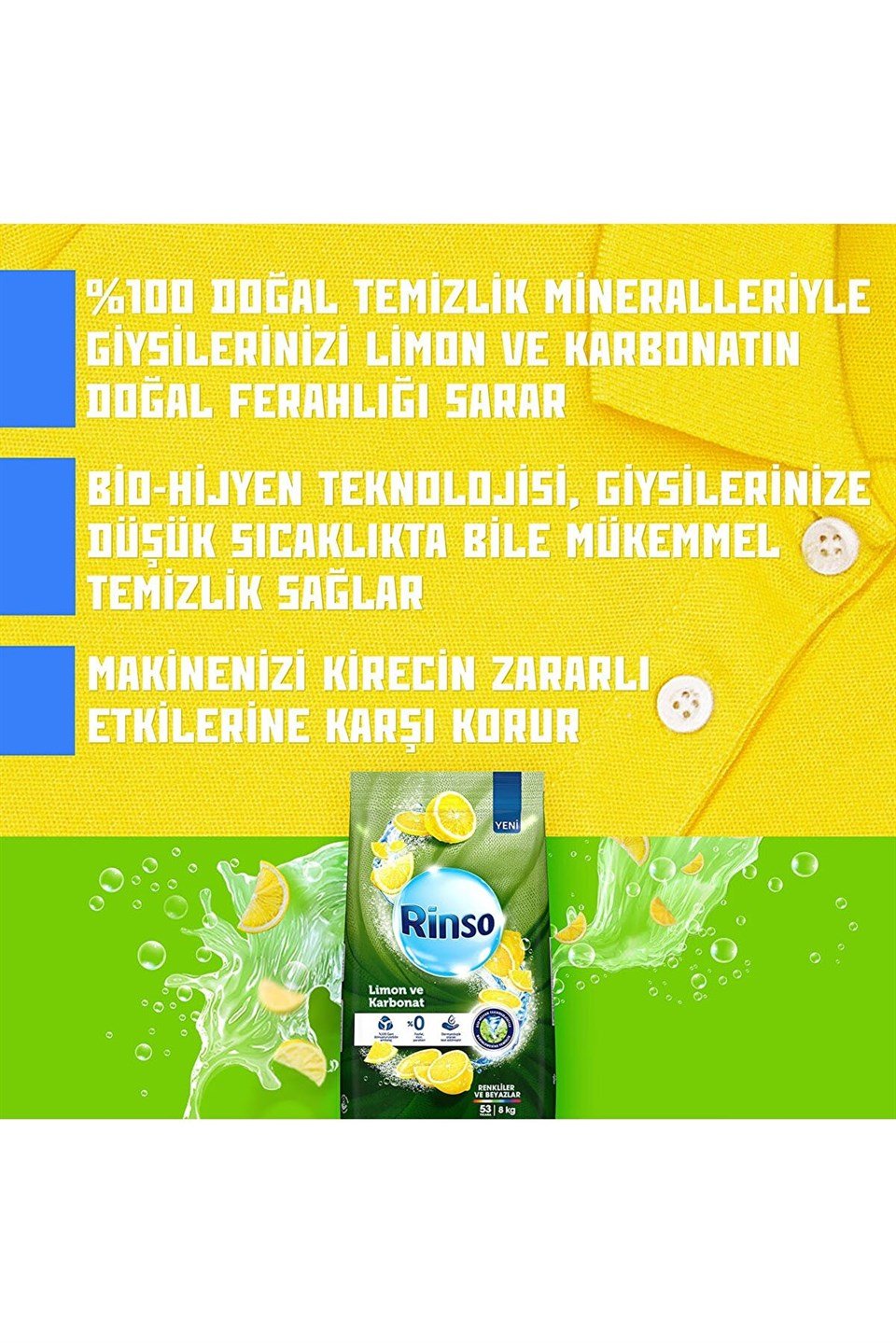 Rinso Toz Deterjan Limon Karbonat Renkliler ve Beyazlar için Derinlemesine  Temizlik 8 kg 052 | Rubrax.com
