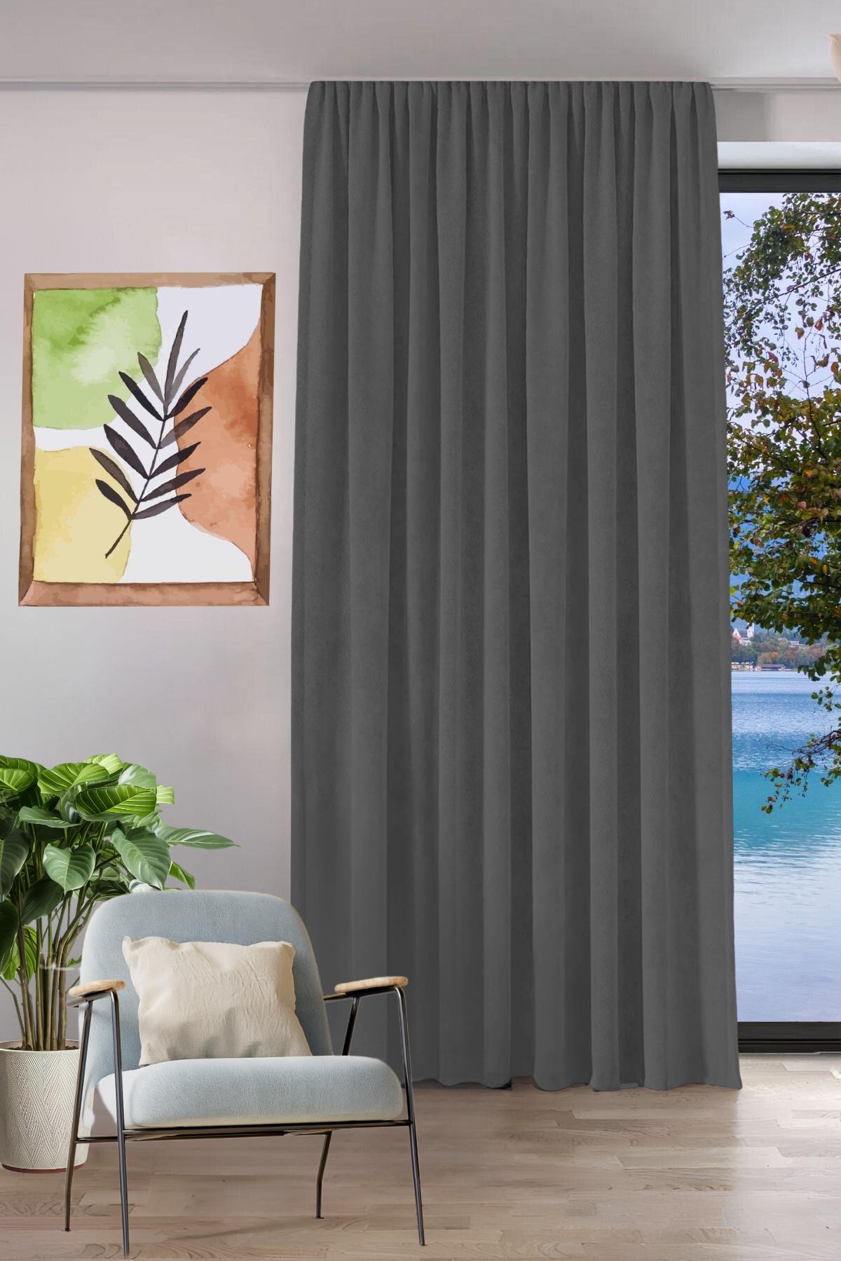 Keten Görünümlü Tek Kanat Fon Perde Antrasit