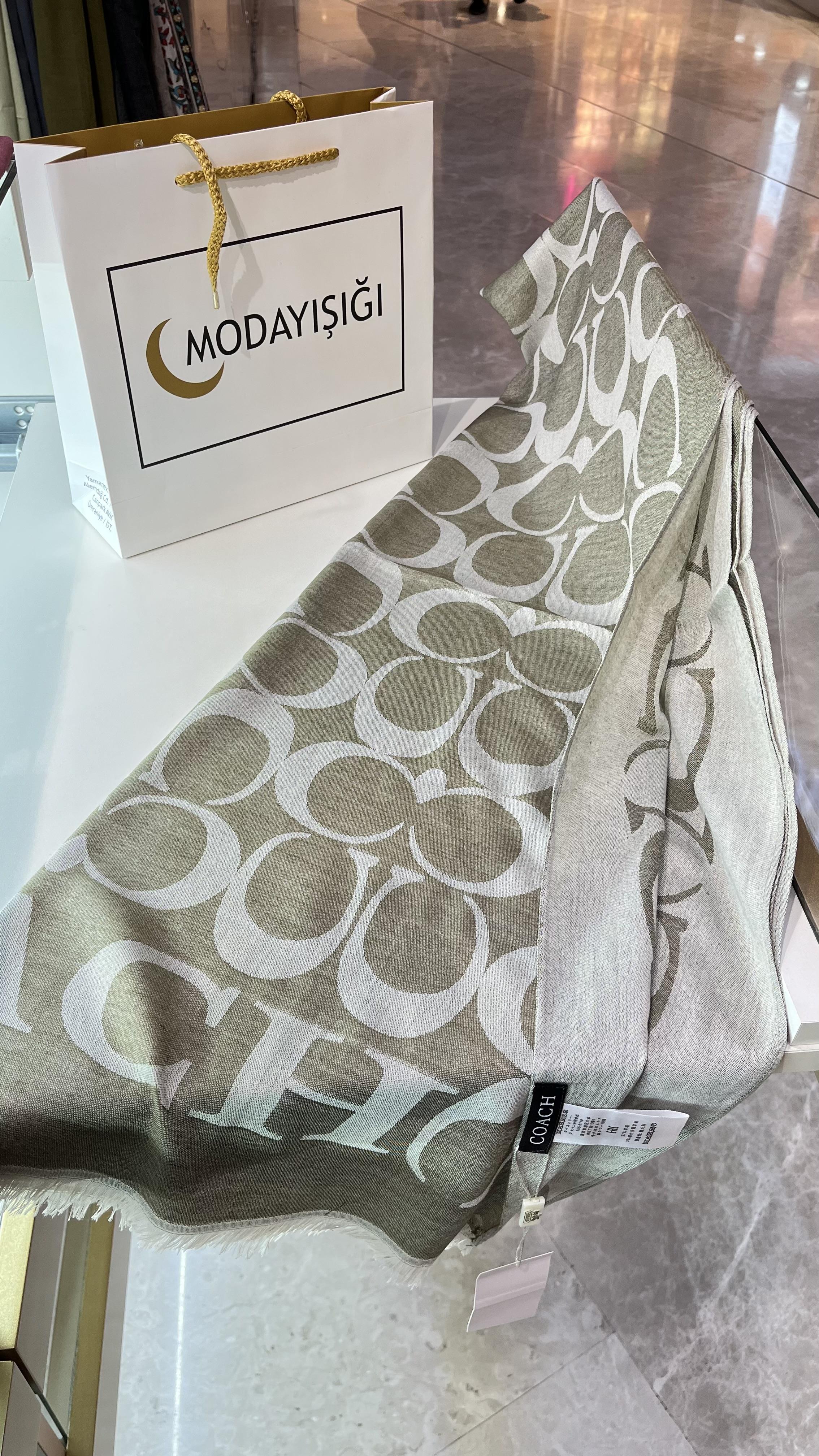 Yeni Sezon C Desen Zeytin Yeşili Yün Pamuk Şal