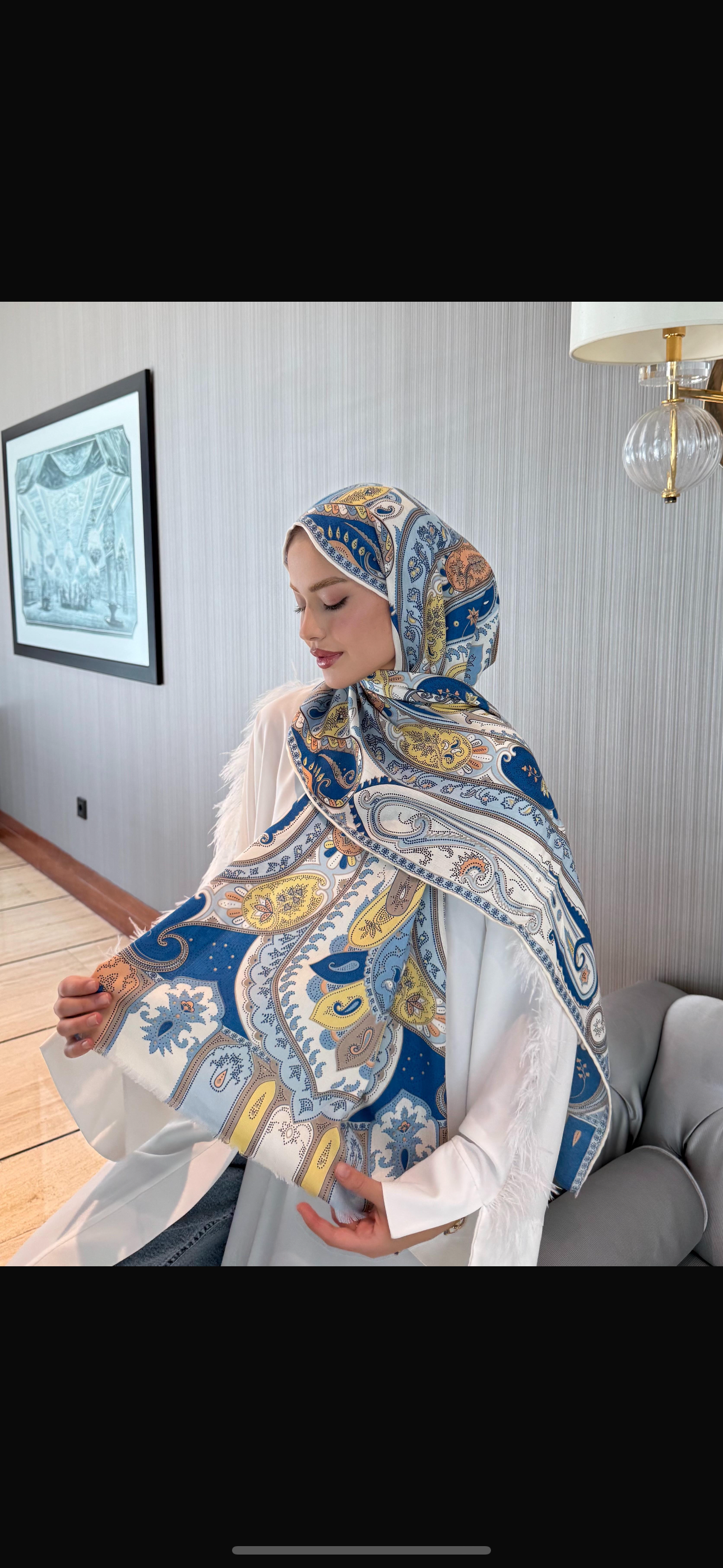 Etnik Desen Yün Kaşmir Şal Bebe Mavi