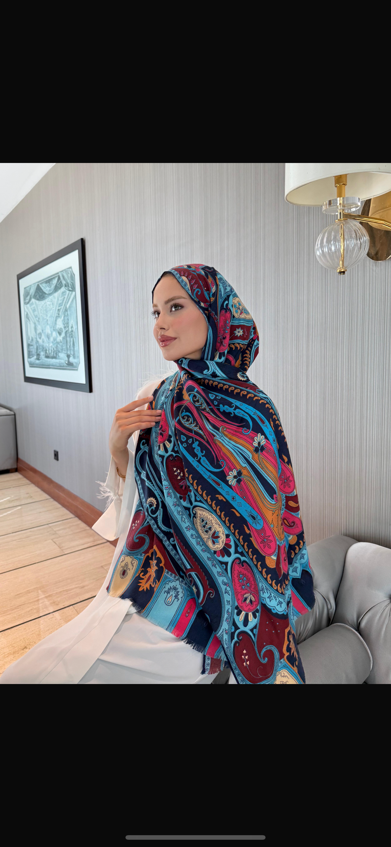 Etnik Desen Yün Kaşmir Şal Fuşya Lacivert