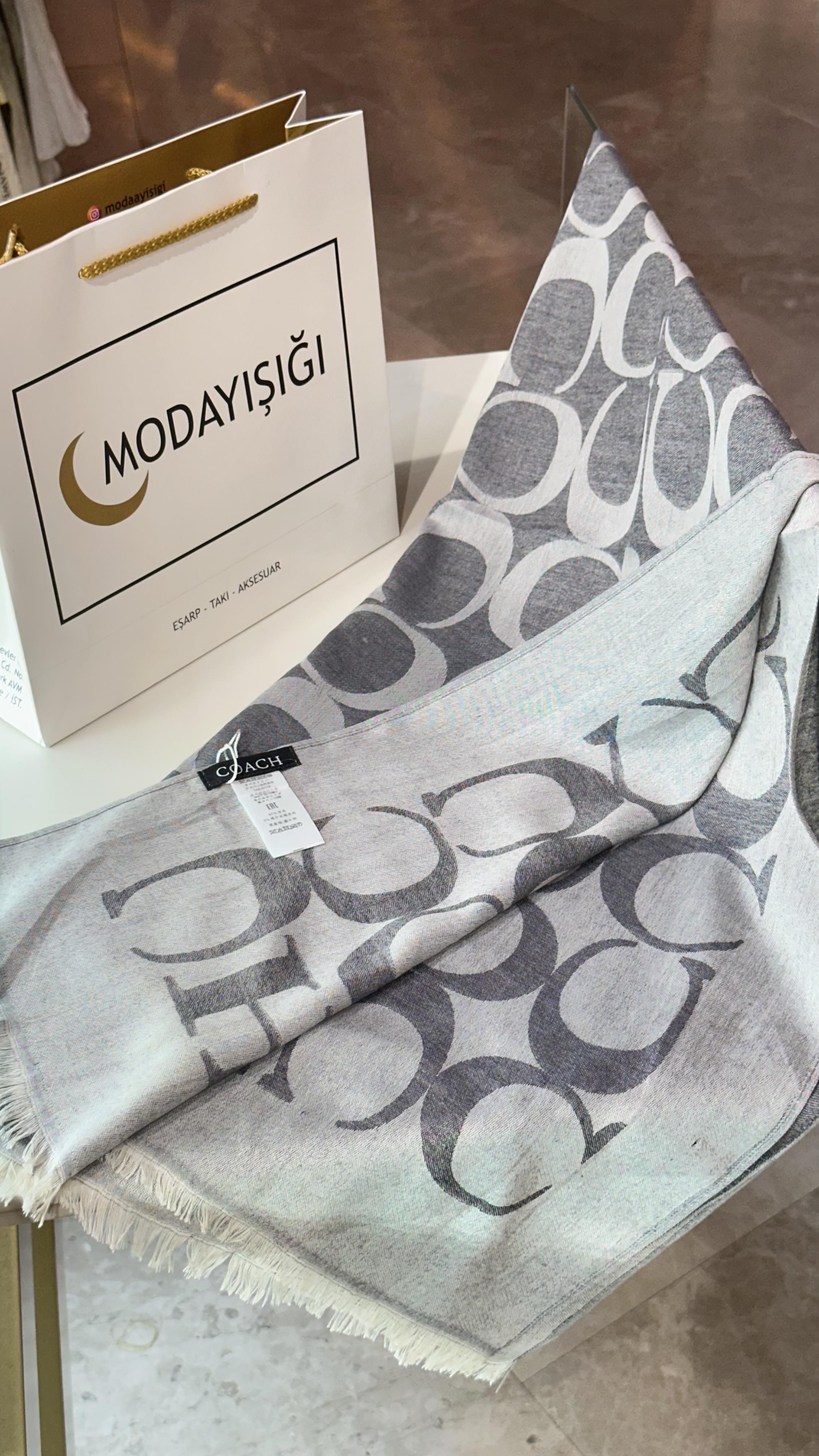Yeni Sezon C Desen Gri Yün Pamuk Şal