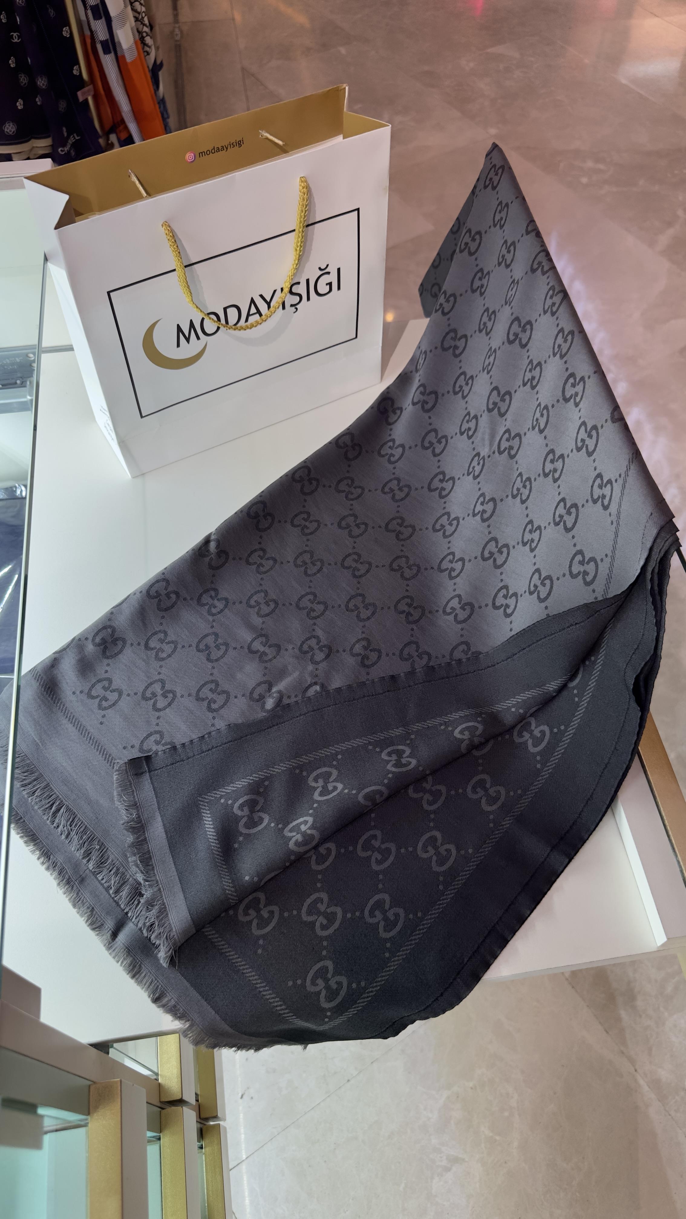 Pamuk İpek Şal Gri/Siyah