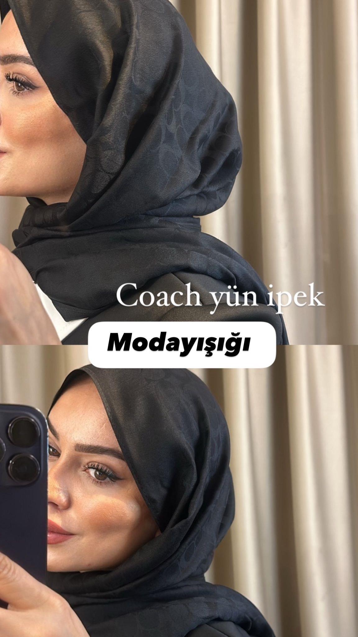 C desen Siyah Yün İpek Şal