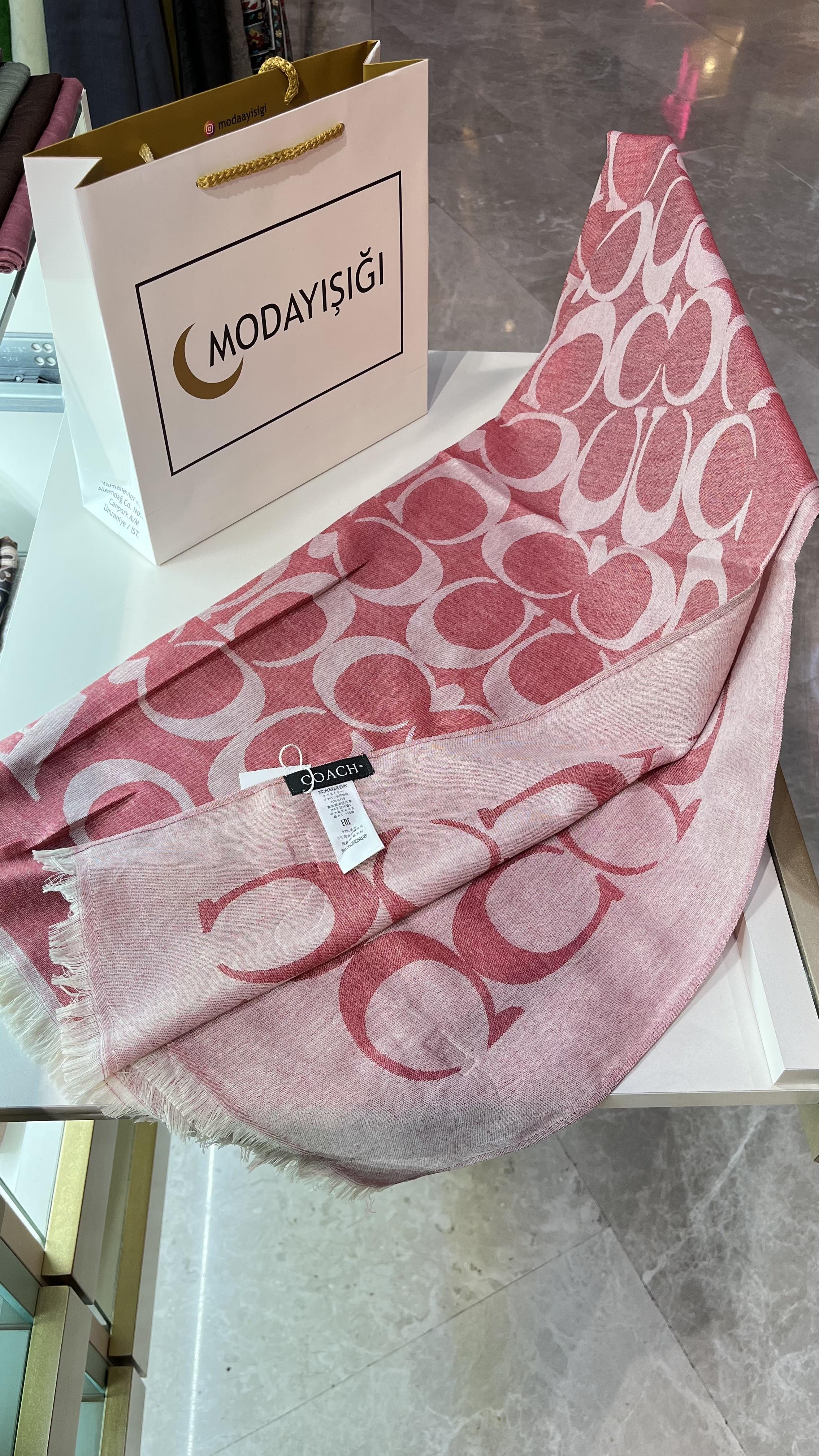 Yeni Sezon C Desen Ahududu Pembe Yün Pamuk Şal