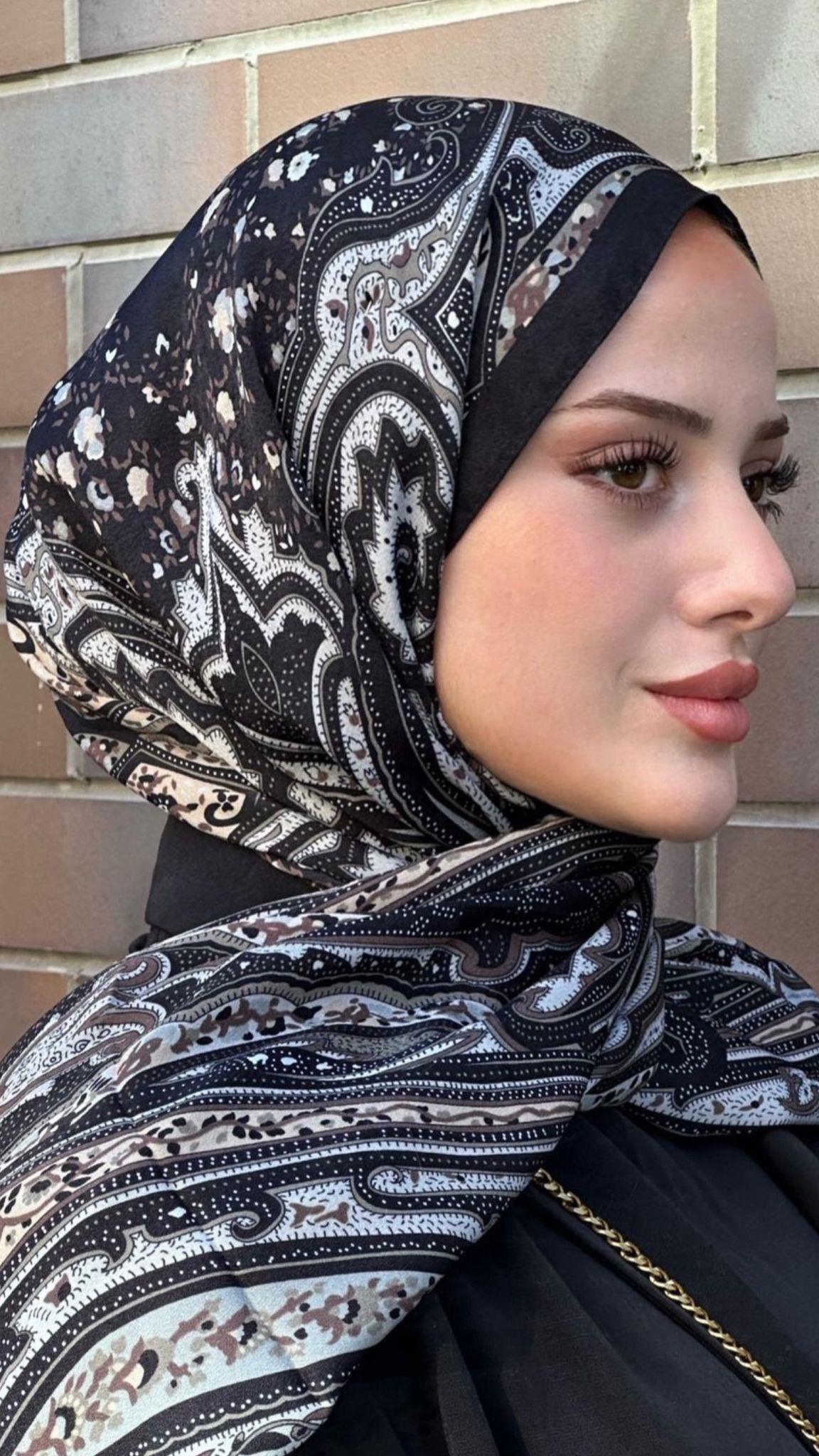 Desenli Krep Kahve Şal