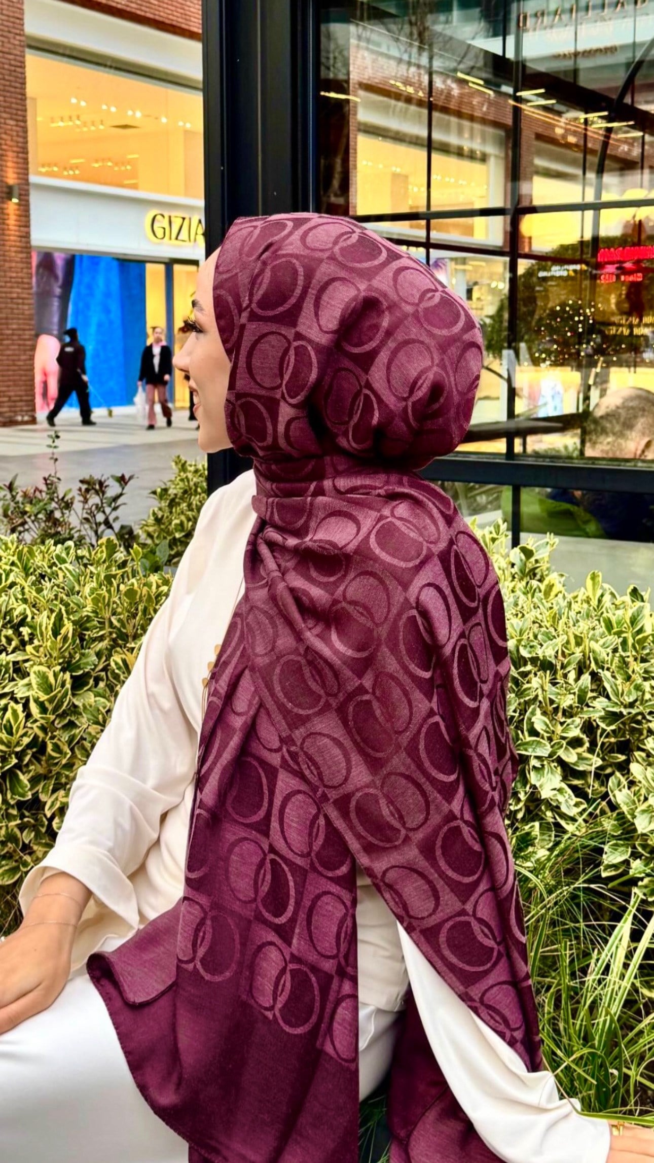 Dama Pamuk Jakar Şal Koyu Fuşya